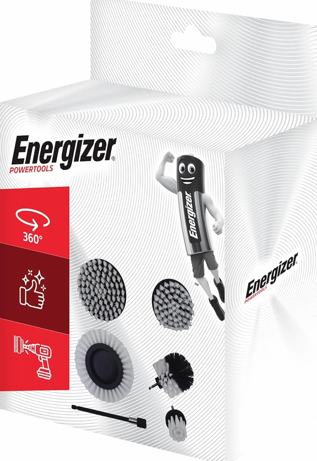 Energizer - Set Brosse Nettoyage Perceuse 6PCS Brosse Perceuse Voiture, Nettoyage, Jantes, Carrelage Tapis, Baignoire, Cuisine, Toilettes, Sol - Rallonge Pratique Incluse