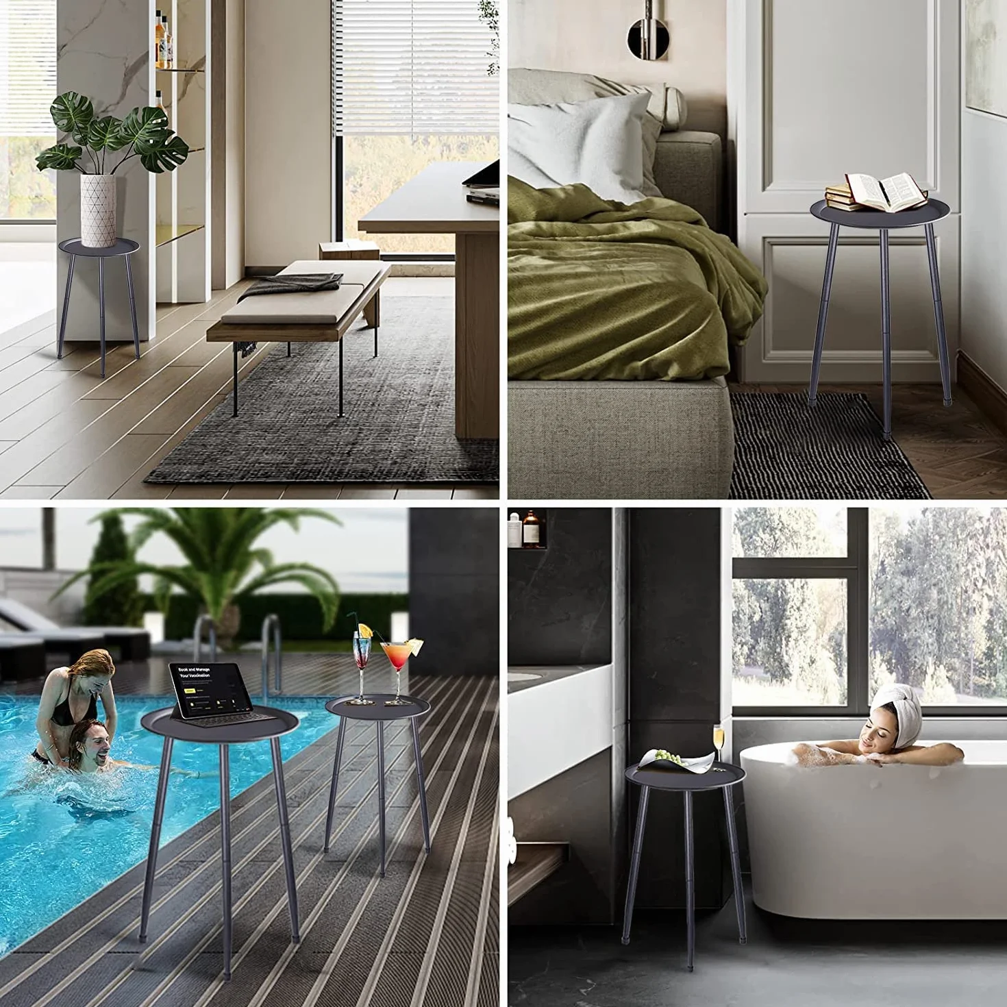 Support à Plantes en Métal 50cm avec Tablettes Amovibles, Étagère Plante Moderne pour Maison Balcon Jardin (Noir)