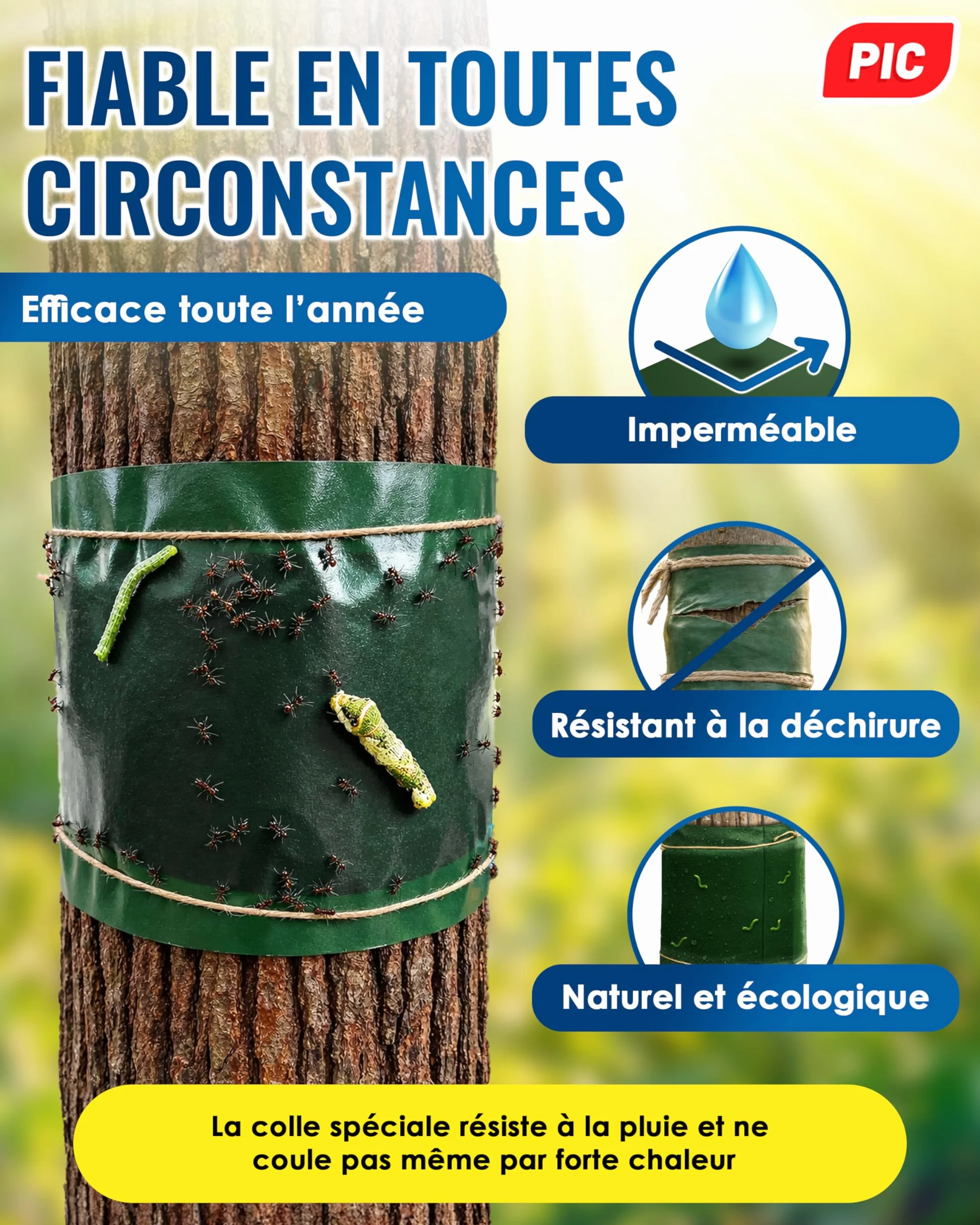 PIC Bande Glue Arbre Fruitier 5 mètres Glue Arboricole Anneau de Colle Efficace Contre Les chenilles Fourmis Autres Insectes nuisibles Convient Environ 11 Arbres circonférence 45 cm