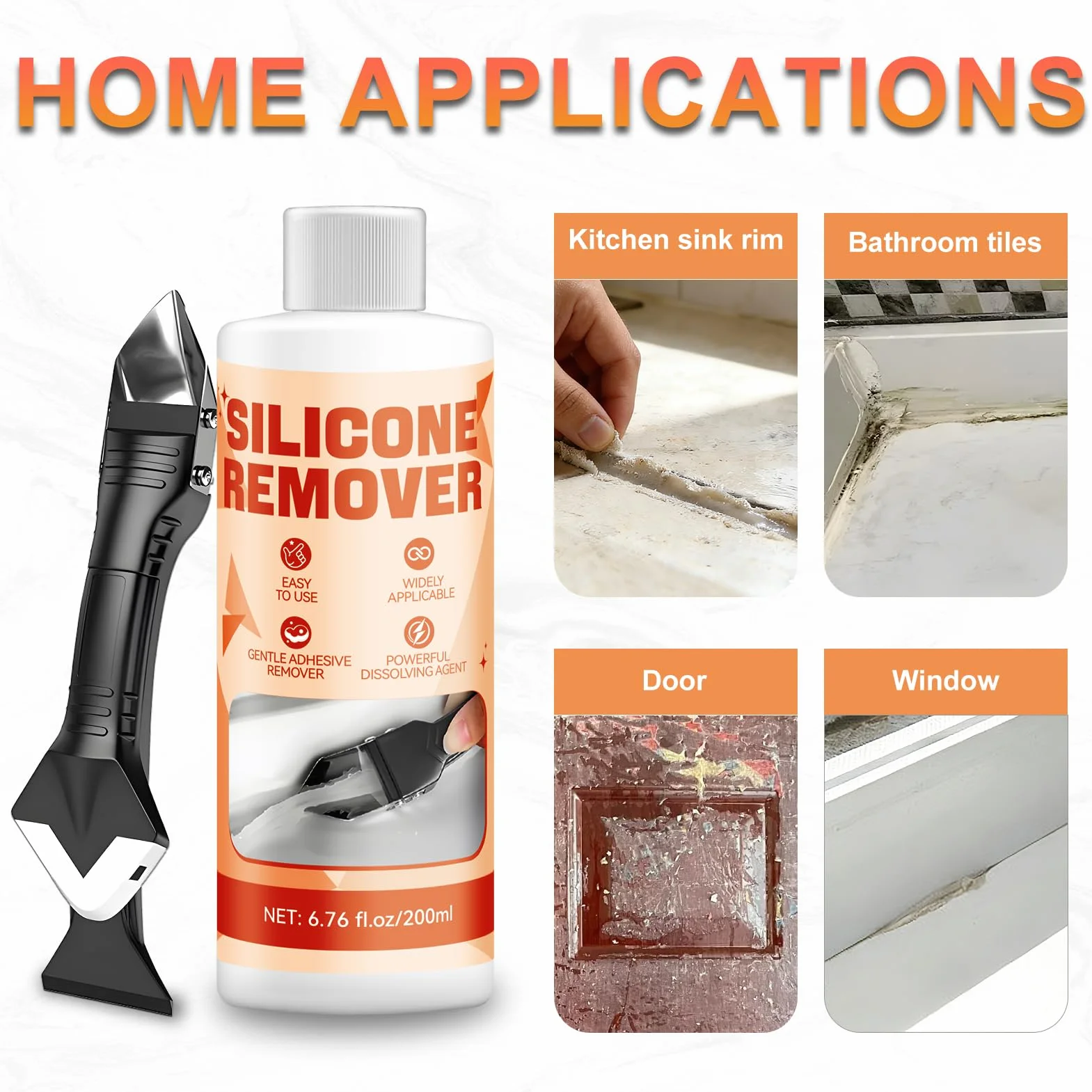 Enlever Joint Silicone, Dissolvant Silicone, Dissout Joint Silicone, Rapidement Efficacement, Convient pour cuisines, salles de bains, éviers, Comprend Lisseur Joint Silicone, 200 ml