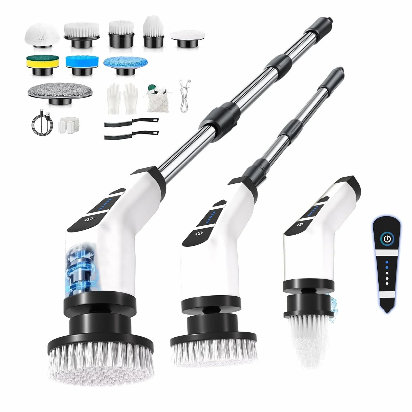 Brosse Rotative Nettoyage Electrique,avec 9 Têtes Interchangeables,Manche Télescopique Ajustable,Rechargeable Brosse Nettoyage Salle de Bainpour La Salle De Bain,La Cuisine,La Voiture,Le Sol