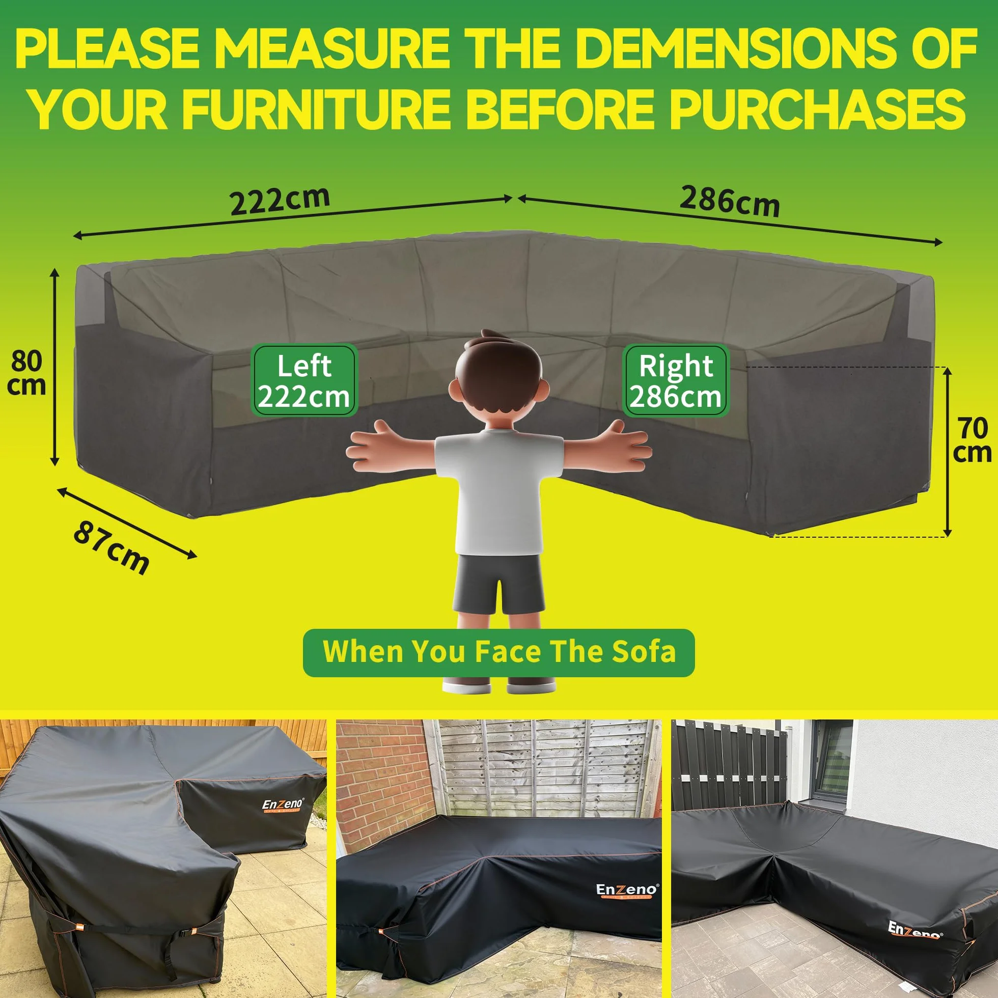Enzeno Housse de canapé d'angle de jardin en forme L imperméable tissu Oxford 420D 222x286x87 cm