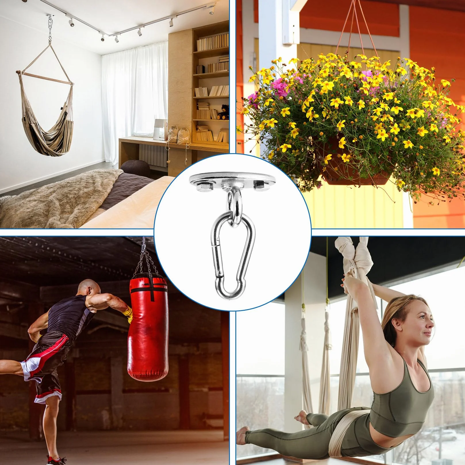Crochet de plafond pour charges lourdes, plaque oculaire en acier inoxydable, support jusqu'à 500 kg