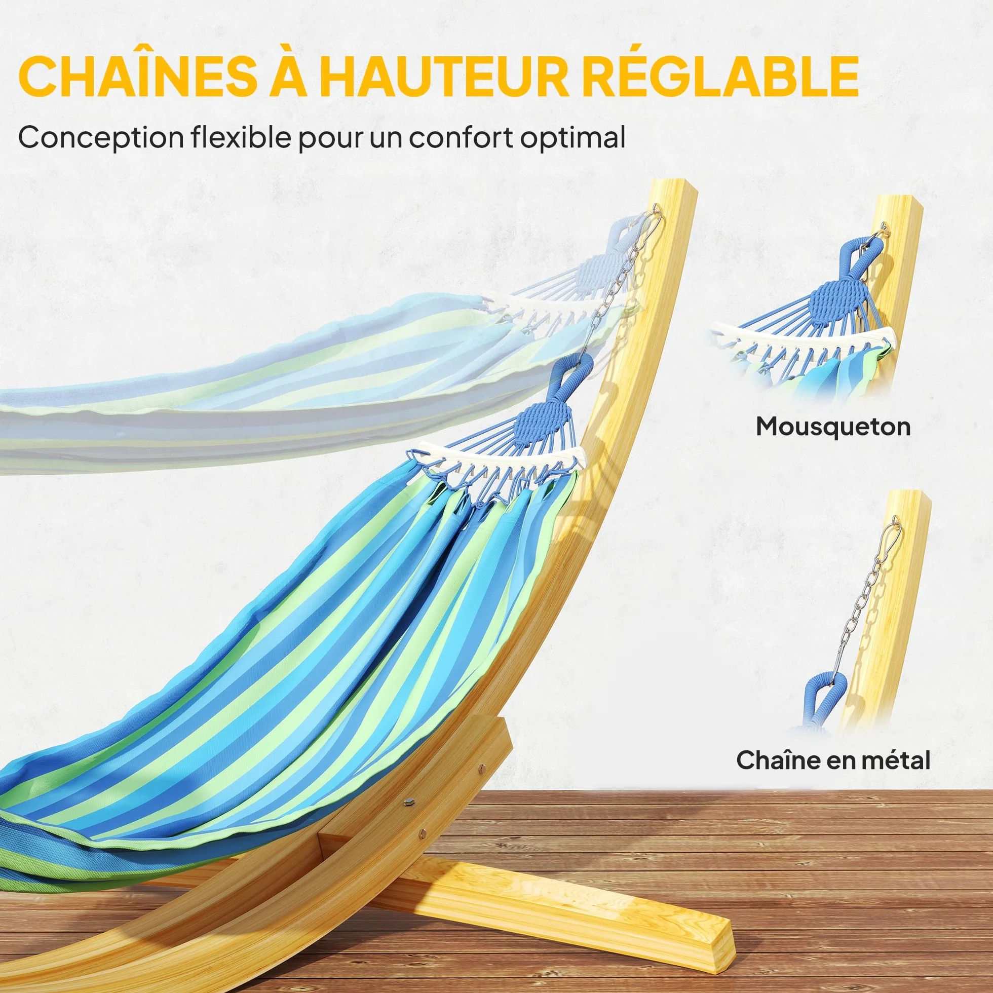 Outsunny Support Pied de hamac Structure Solide en Bois de pin Charge Max. 120 Kg dim. 325L x 120l x 118H cm Bois Naturel