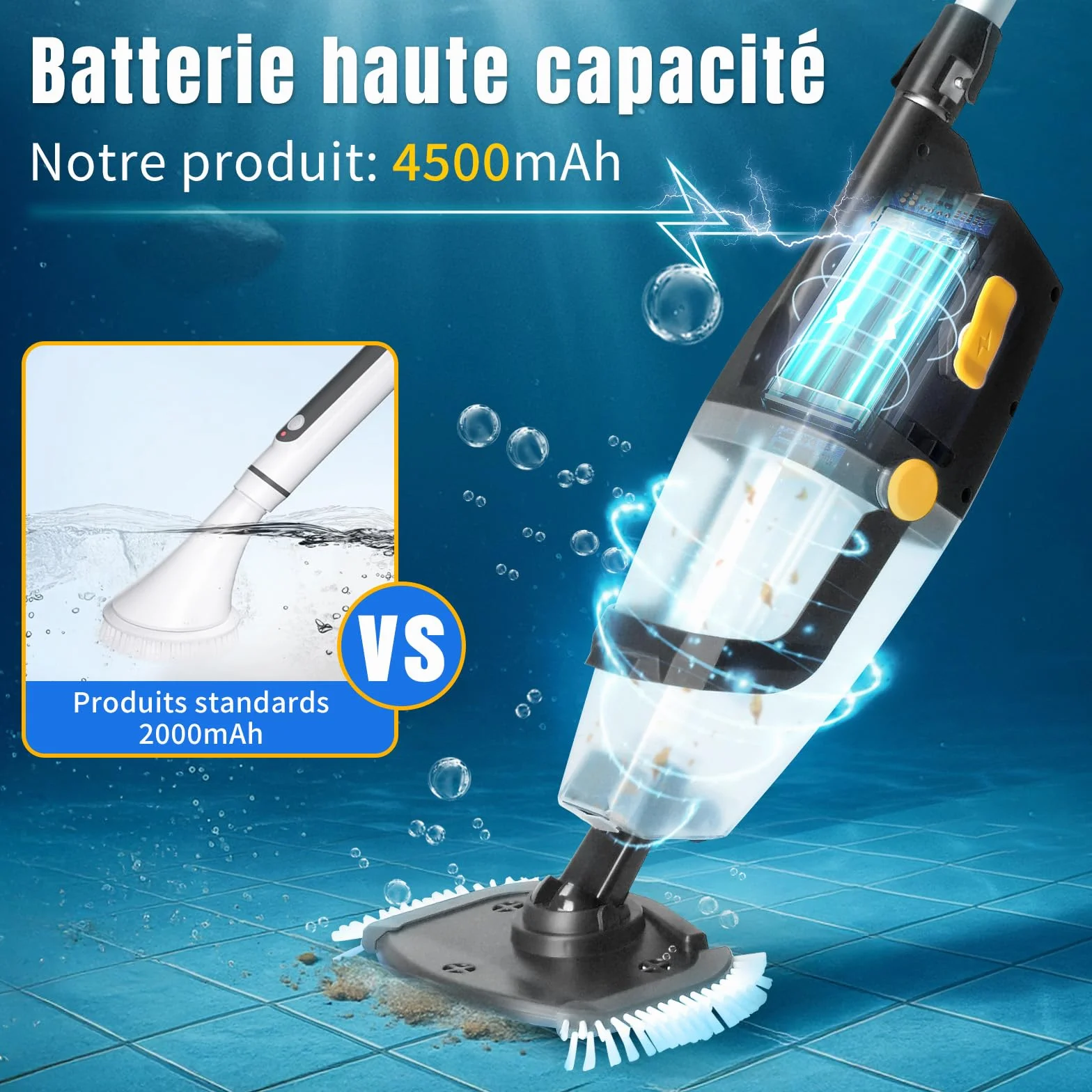 LEADZM Aspirateur Piscine sans Fil 4500mAh 100L/Min Autonomie 60 Min 190×23,7×17cm