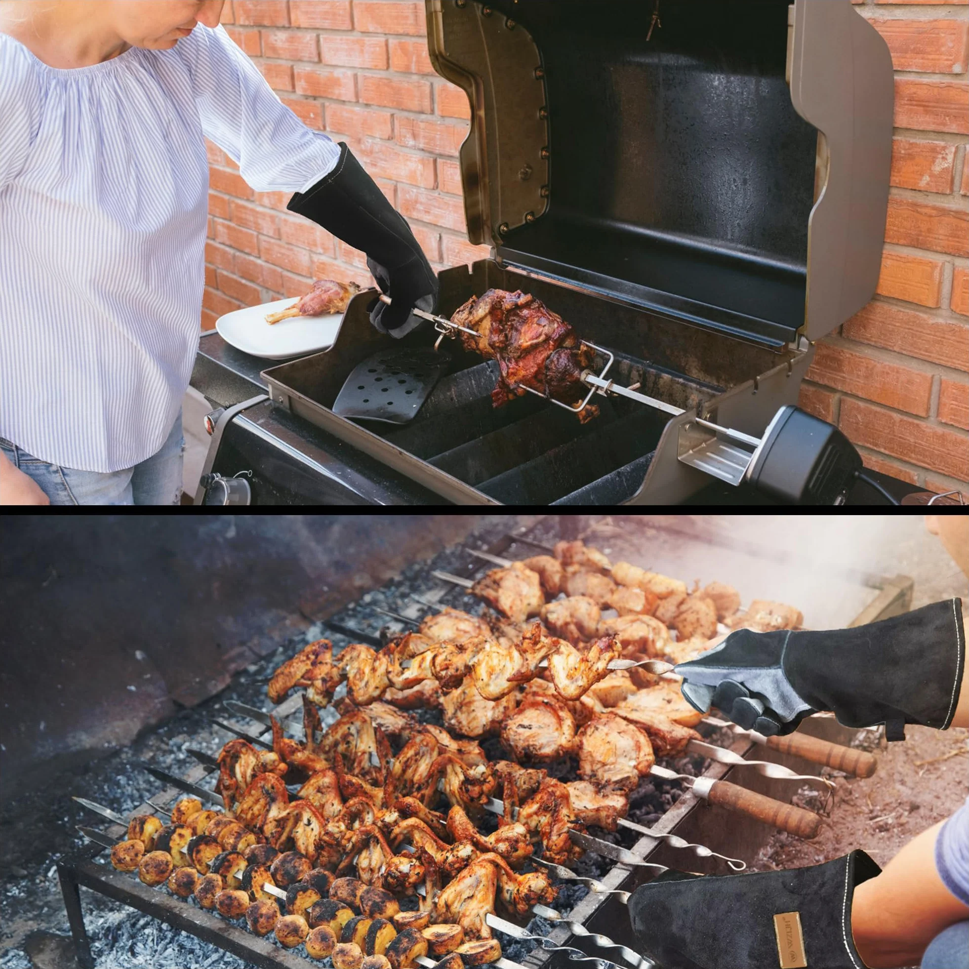 Gants Anti Chaleur de Barbecue En Cuir 40 CM Résistant Au Feu Et à La Chaleur