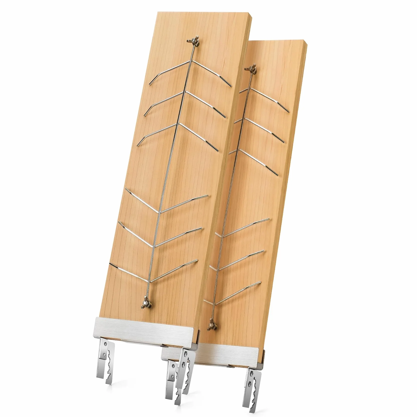 onlyfire Planche à Griller Saumon en Bois avec Support Réglable Acier Inoxydable pour Barbecue Extérieur, Double Face