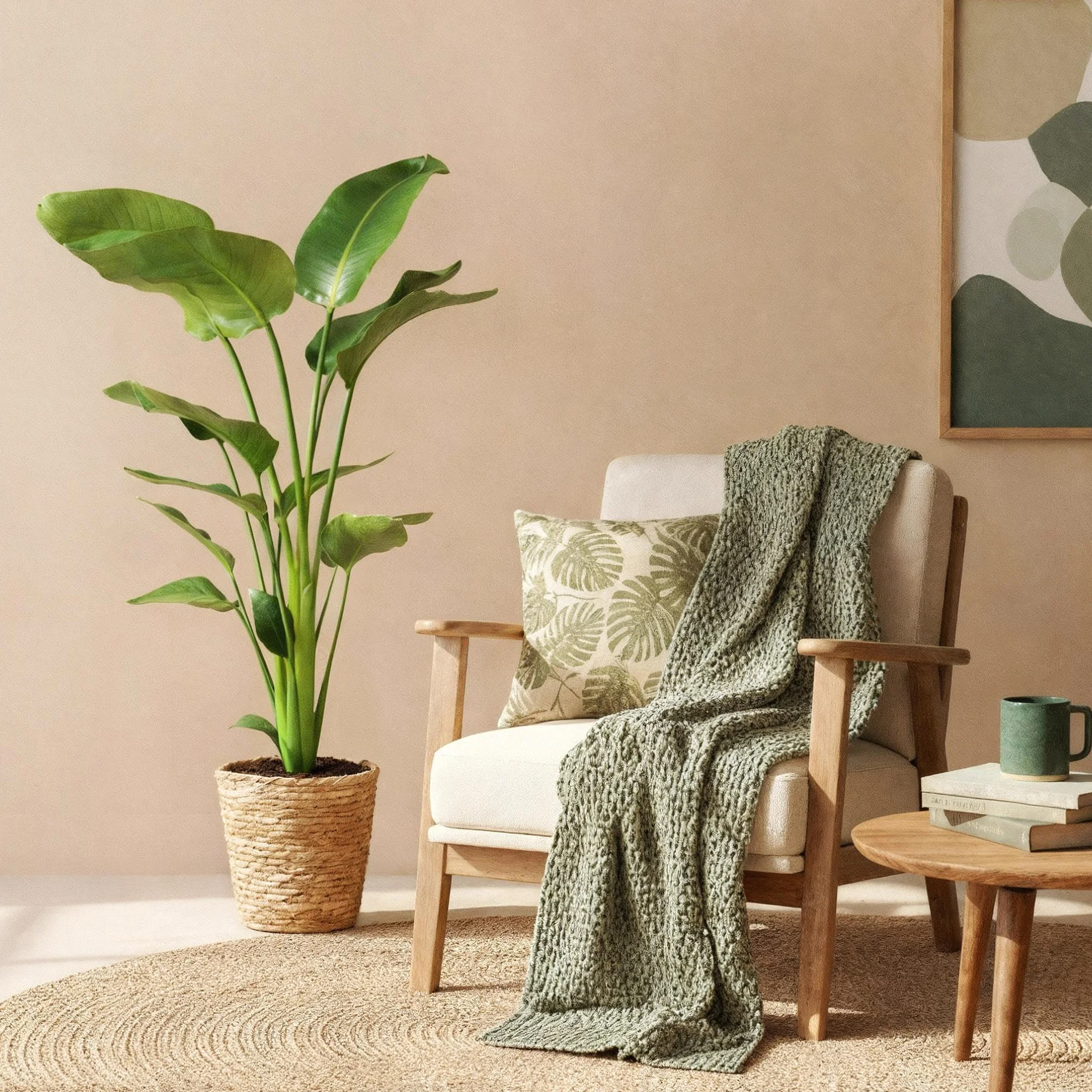 Strelitzia Nicolai Fleur de paradis Plante d'intérieur Pot 21cm Hauteur 110-120cm Vert avec panier
