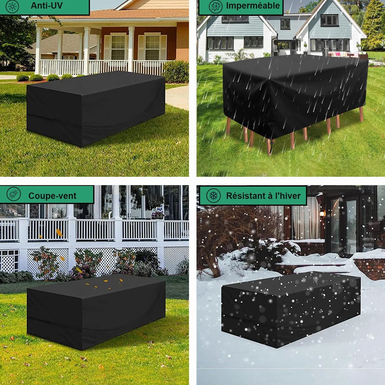 Housse Protection Salon de Jardin 135x90x75cm Noir Bache Exterieur Table avec Boucle Verrouillage