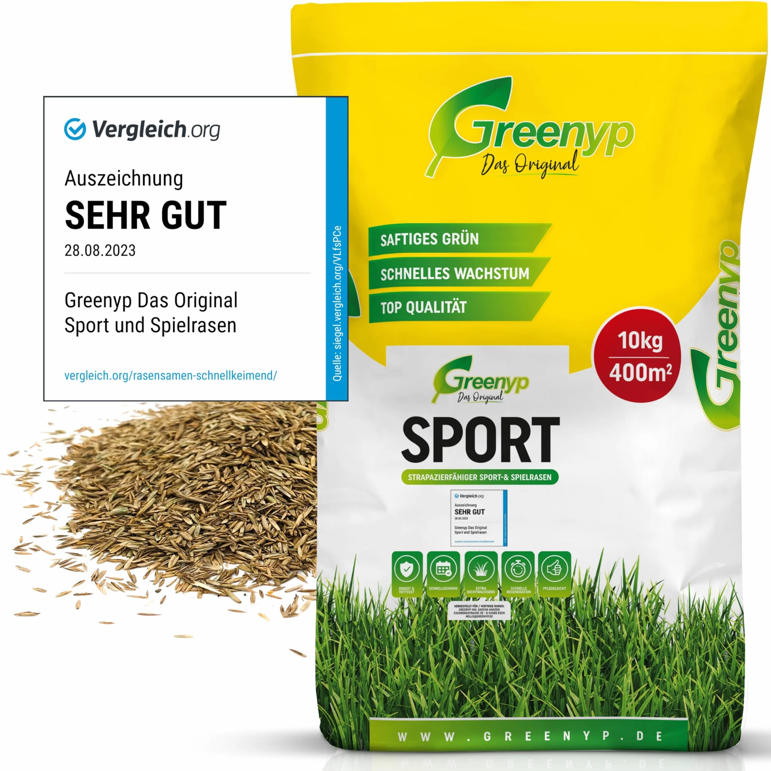 Greenyp® Gazon sportif résistant 10 kg 400 m²