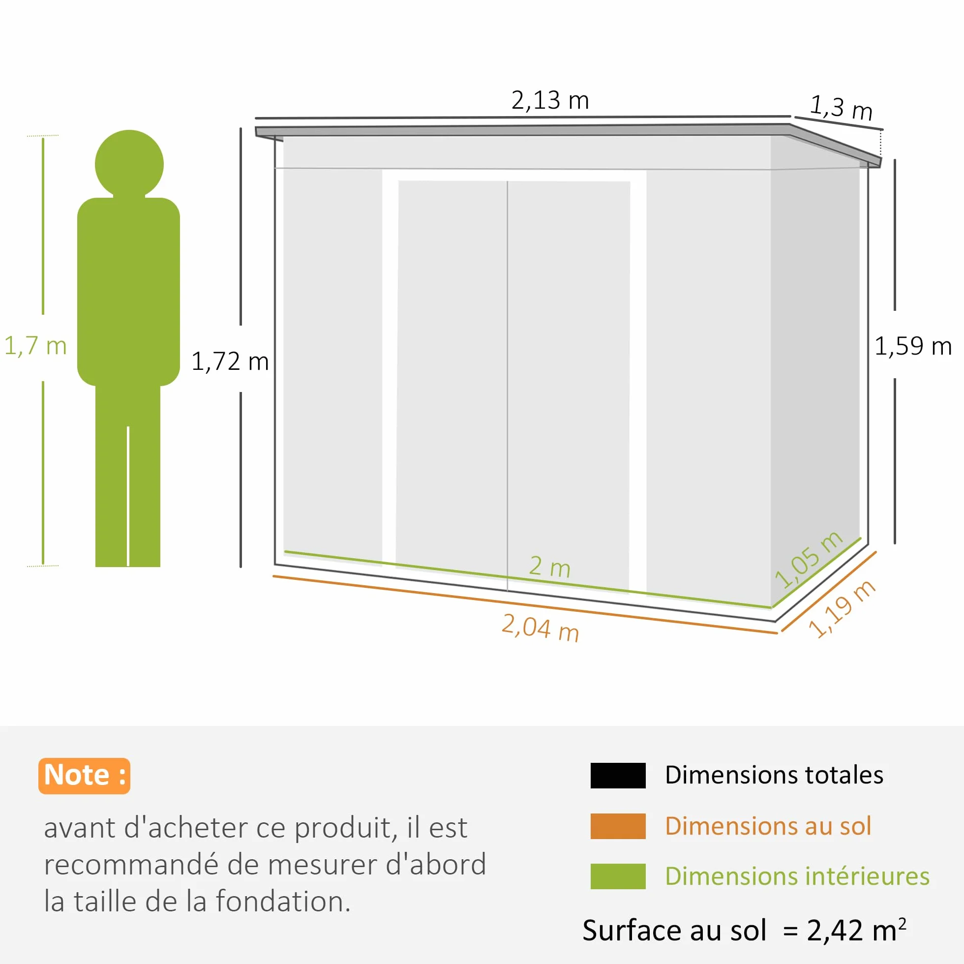 Outsunny Abri de Jardin Acier galvanisé 2,77 m² 213x130x172 cm Portes coulissantes verrouillables Gris foncé