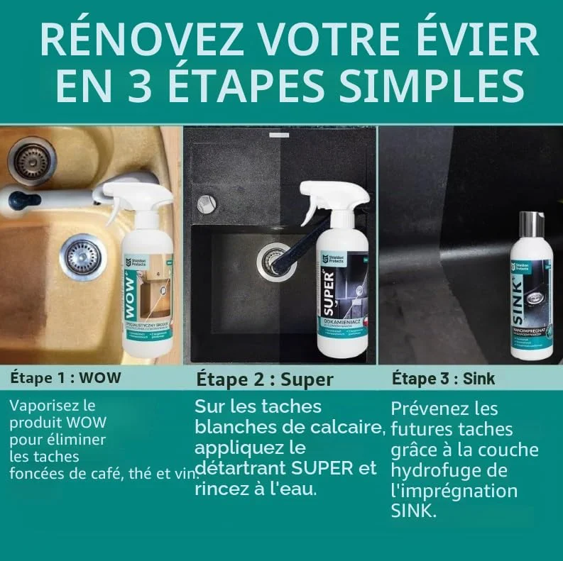 Shieldon Protects Kit de Rénovation pour Éviers en Granit et Composite - Nettoyant Pierre Naturelle, Anti-Calcaire et Imperméabilisant Hydrofuge pour Pierre Cuisine - Avec 2 Éponges et Chiffon