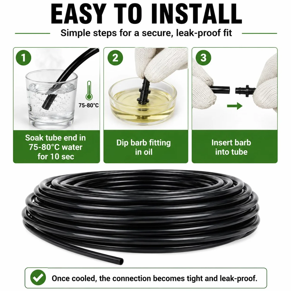 Tuyau d'irrigation goutte à goutte 30 mètres 4mm/6mm noir