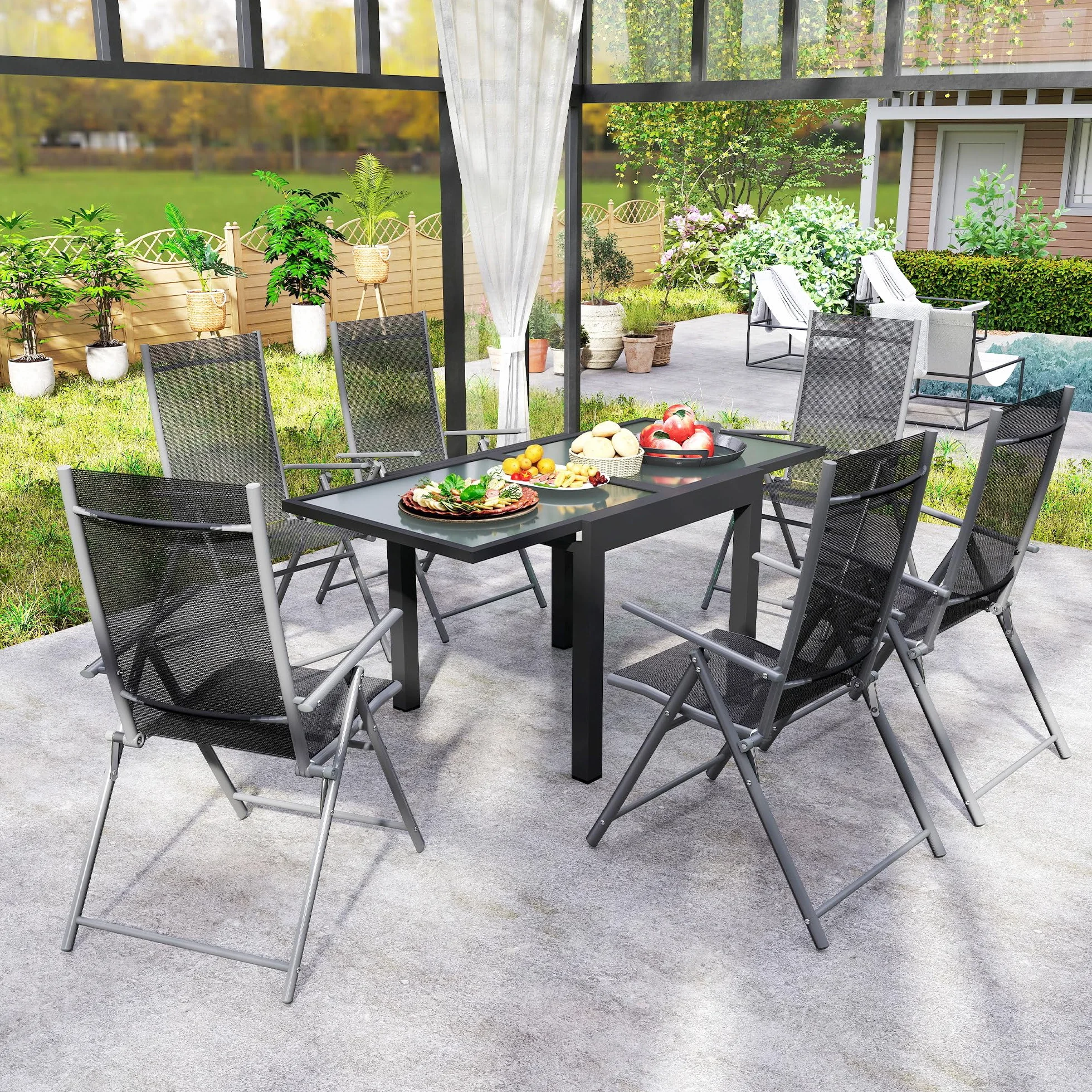 Outsunny Table Extensible de Jardin Grande Taille 160 x 80 x 75 cm Verre Trempé Aluminium Gris