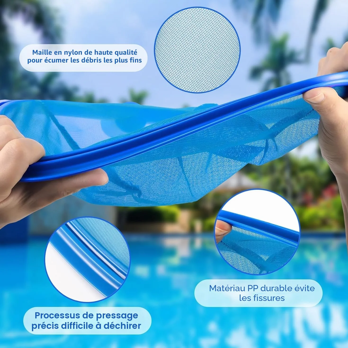 Épuisette de Piscine avec Perche Télescopique 98cm Aluminium, Kit Nettoyage Professionnel