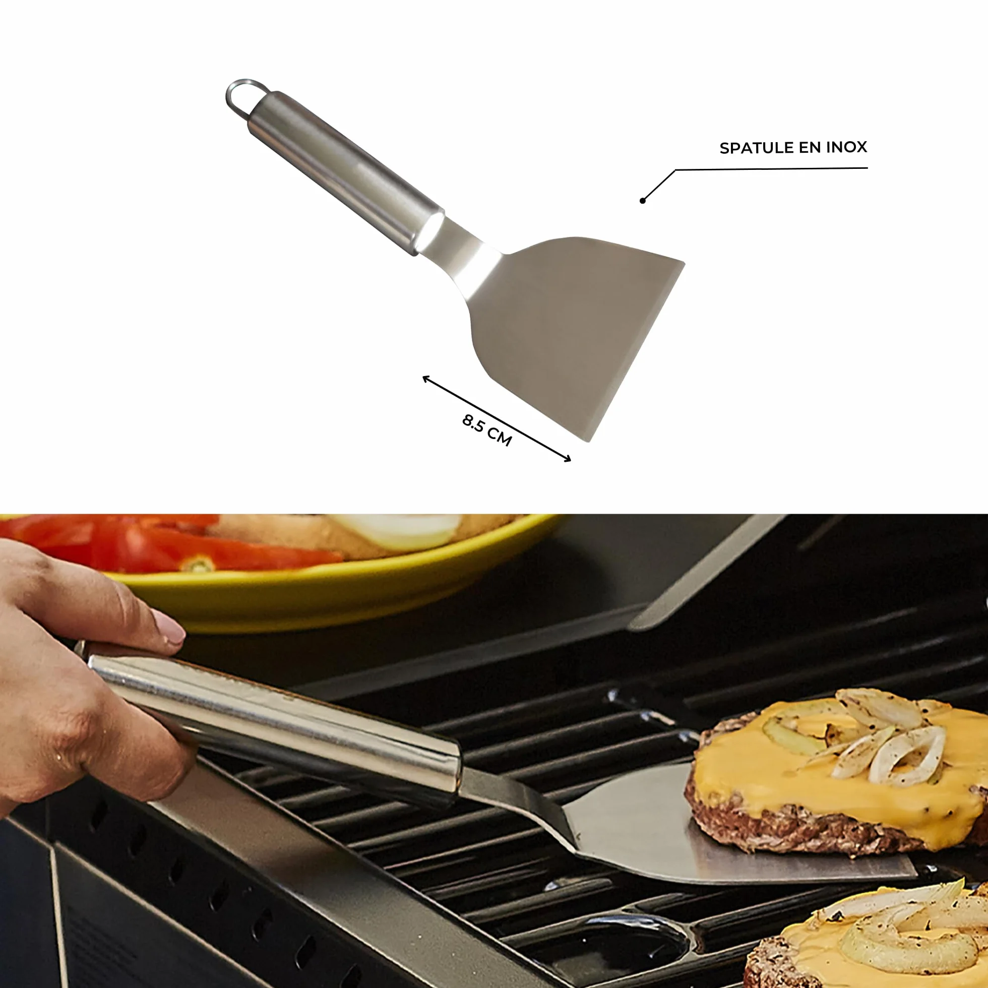 Spatule Universelle en Inox pour Barbecue et Plancha, Accessoire Robuste de Cuisine Extérieure