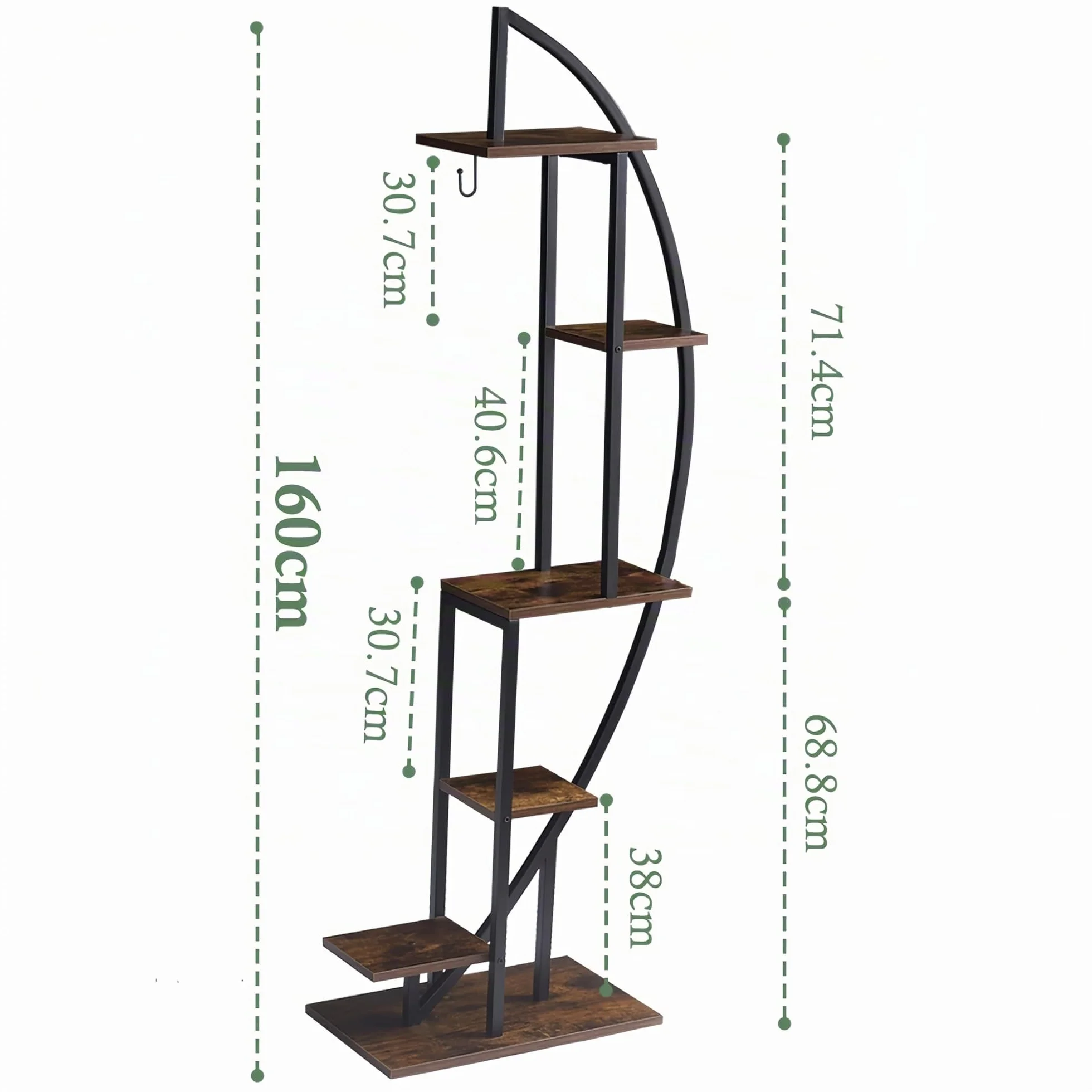 Étagère à plantes avec lumière 160 cm 6 niveaux bois métal support plantes extérieur intérieur jardin balcon