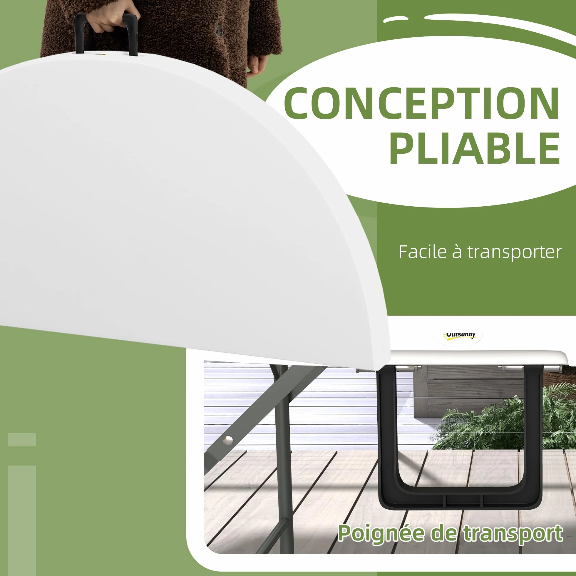Outsunny Table Ronde de Jardin Pliante Ø122 cm 6 Personnes Structure Métal Plateau HDPE