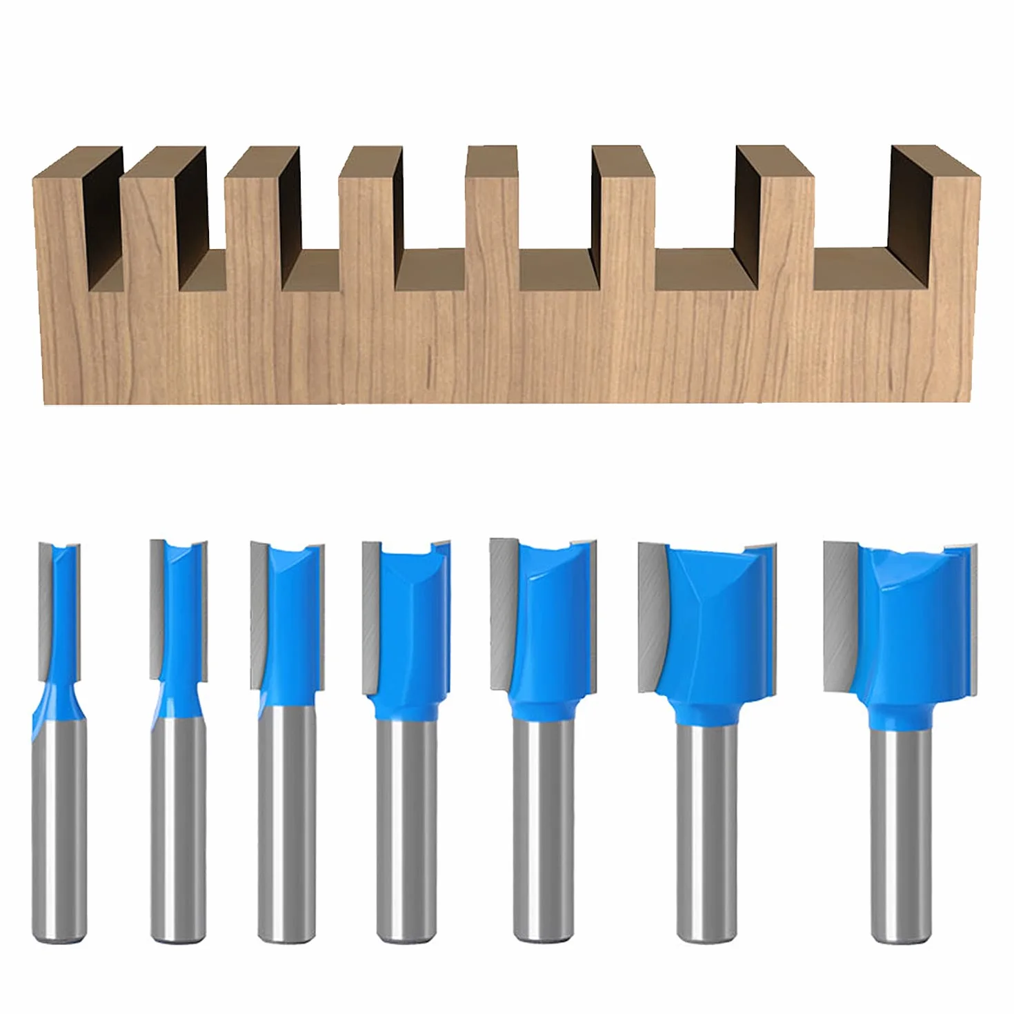 7 Pièces Fraise Droite Defonceuse Set, Fraise a Rainurer à Tige de 8 mm(Diamètre de Coupe 6 8 10 12 14 18 20mm), Fraise Droite a Bois À Double Tranchant, pour le Travail du Bois (7 Pièces)