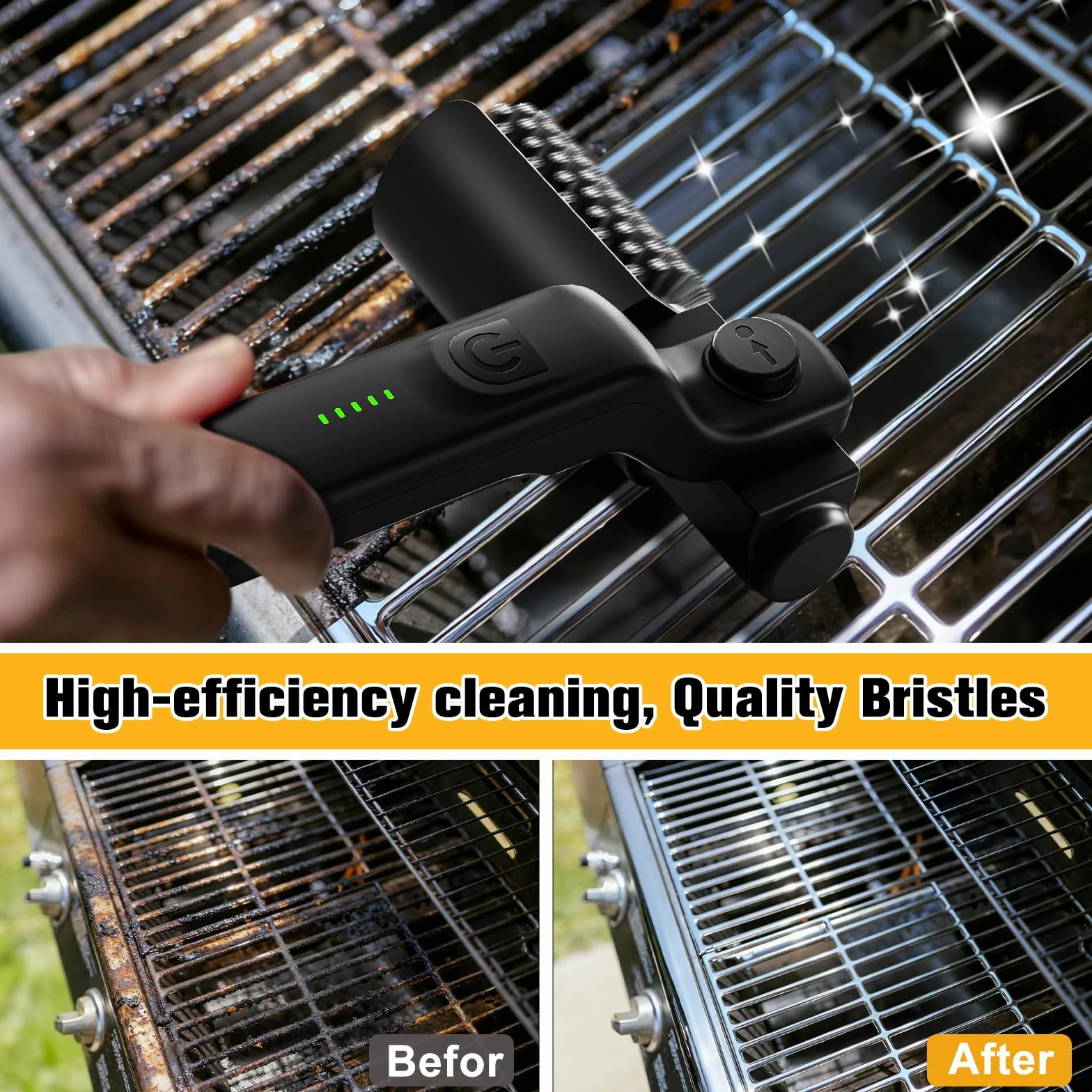 Brosse à récurer automatique pour barbecue 180° réglable, contrôle 3 vitesses, acier inoxydable rechargeable, imperméable