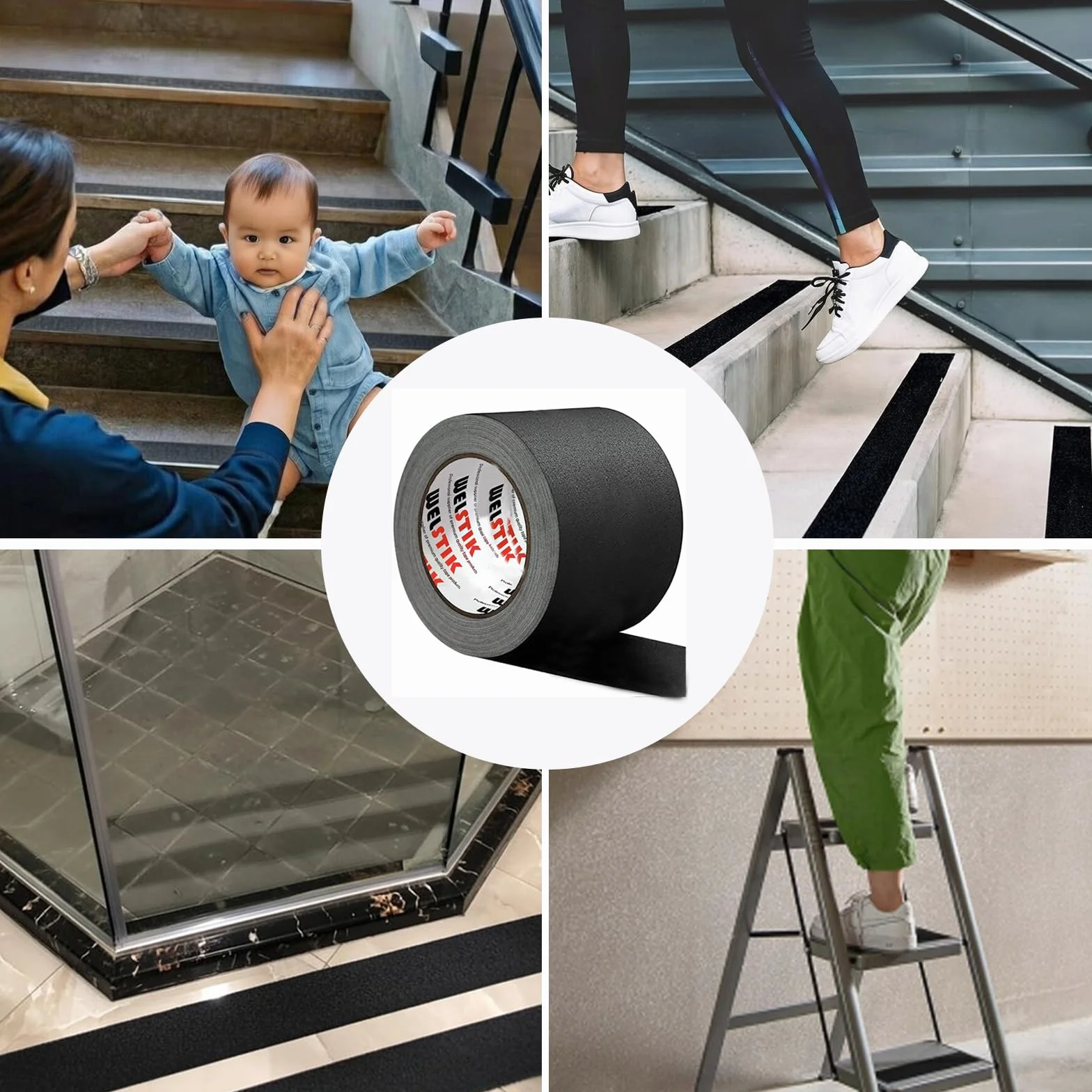 Bande Antidérapante Escalier, 10cm × 5m Ruban Adhésif Antidérapant avec Autocollant, Ruban Antidérapant, Étanches, Convient pour Les Escaliers, Les Marches, Les Rampes, Etc., Noir
