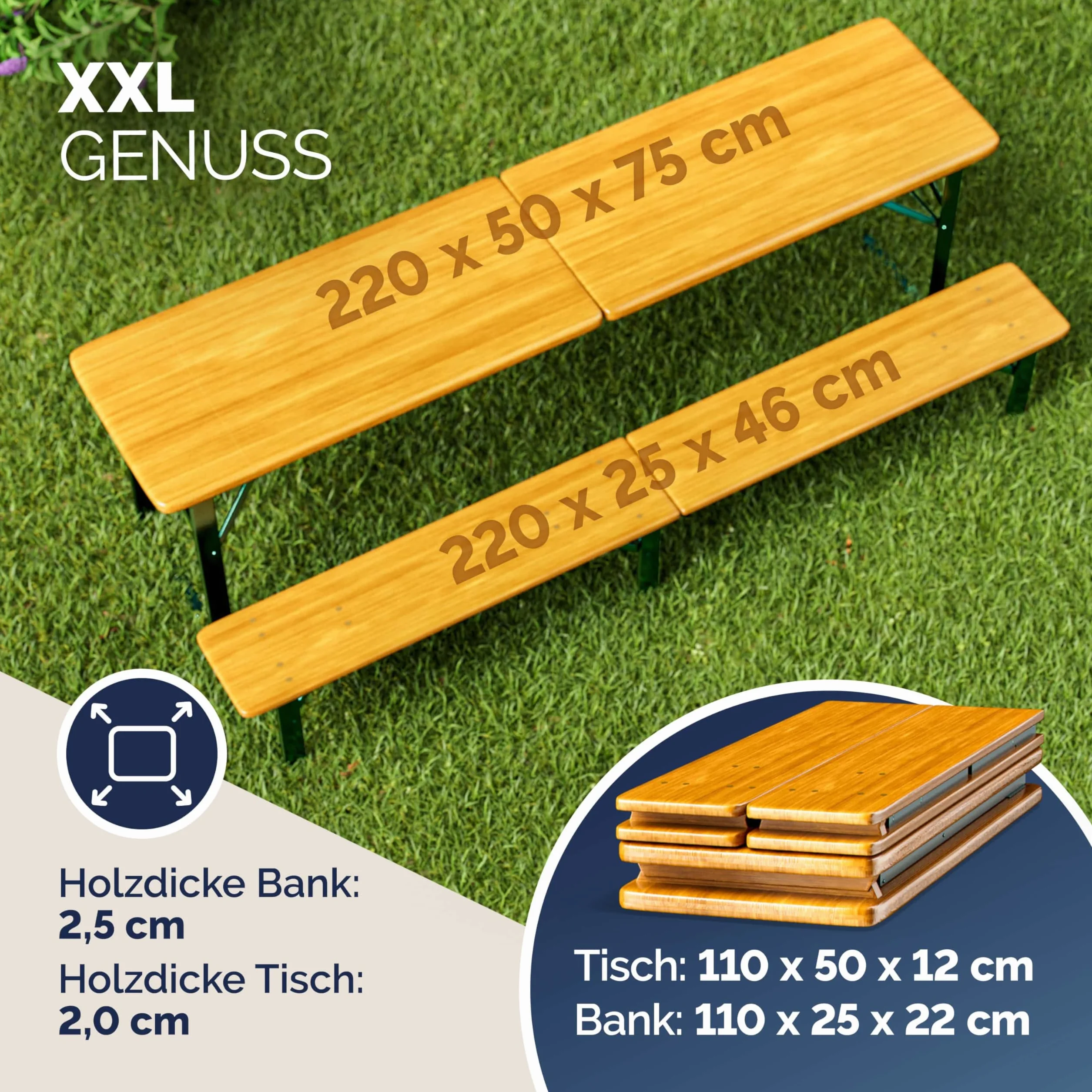 Casaria Ensemble Table et bancs en Bois de Brasserie 220 cm 10 Personnes Pliable 3 pièces Jardin