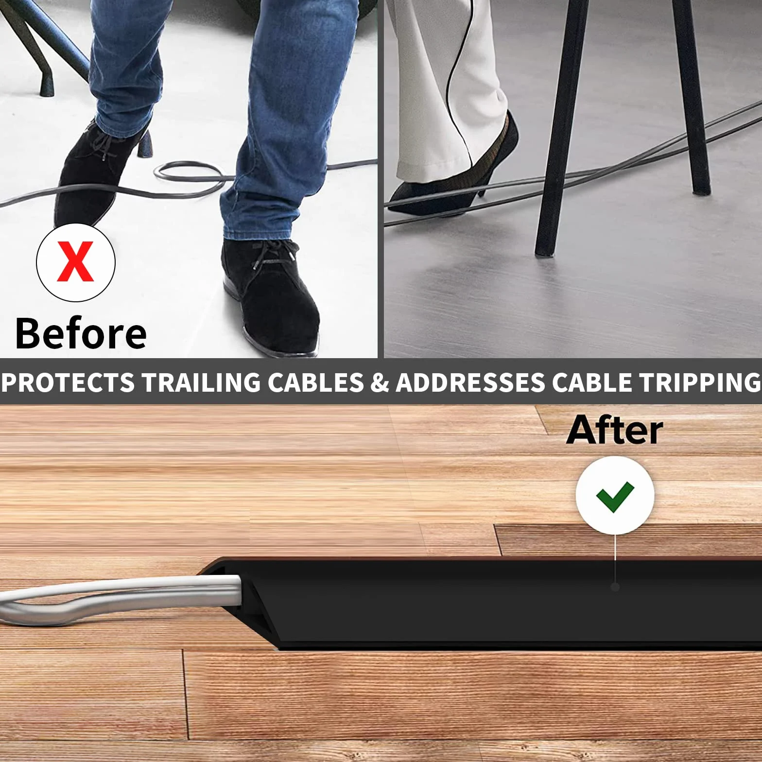 Bocguy Cache Cable Sol, Petit Canal de câble Flexible,1M x 3cm Goulotte Passe Cable Sol Silicone, Cache Fil Électrique Sol Auto-Adhésif Facile à Couper Montage pour Tous Les Câbles (Noir-Arrondi)