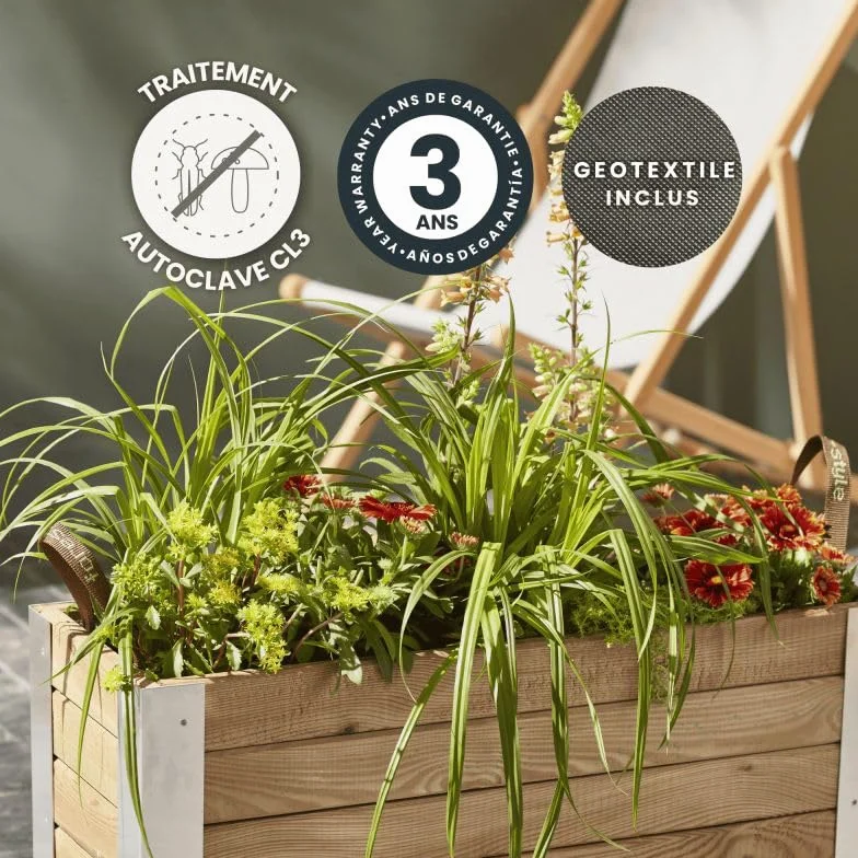 Bac à Fleurs Bambou 80x30xH43.5 cm 72 L pour Plantes Montantes
