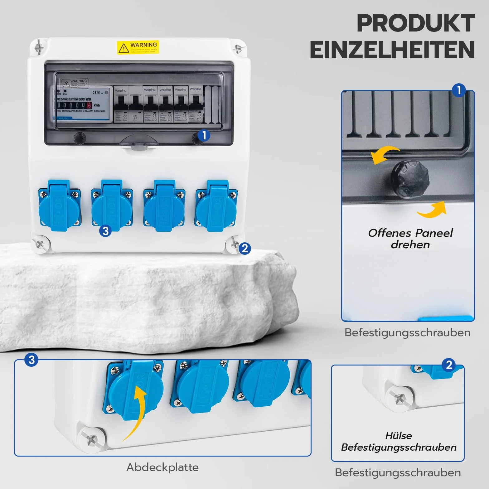 Distributeur de courant de construction 40 A 230 V avec compteur et prise CEE 16 A