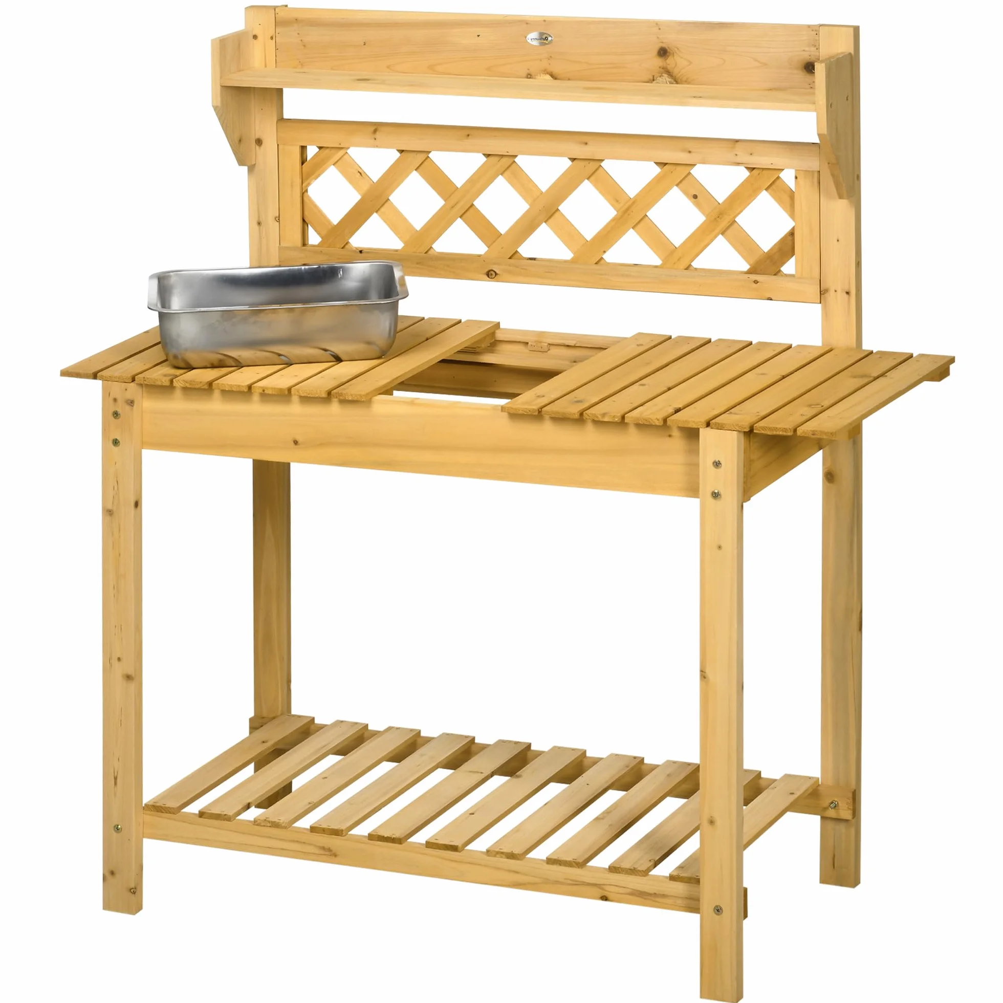 Outsunny Table de rempotage en Bois avec évier coulissant 2 étagères 92 x 45 x 120 cm