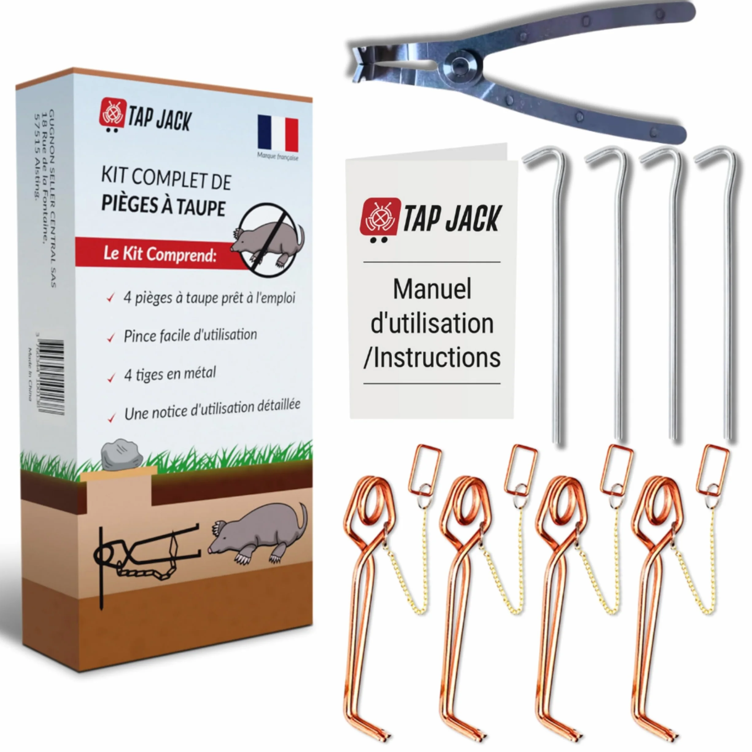 Pièges à Taupes Lot de 4 - Anti-Taupe Professionnel Efficace - Système Résistant - Contrôle Rapide et Naturel des Taupes