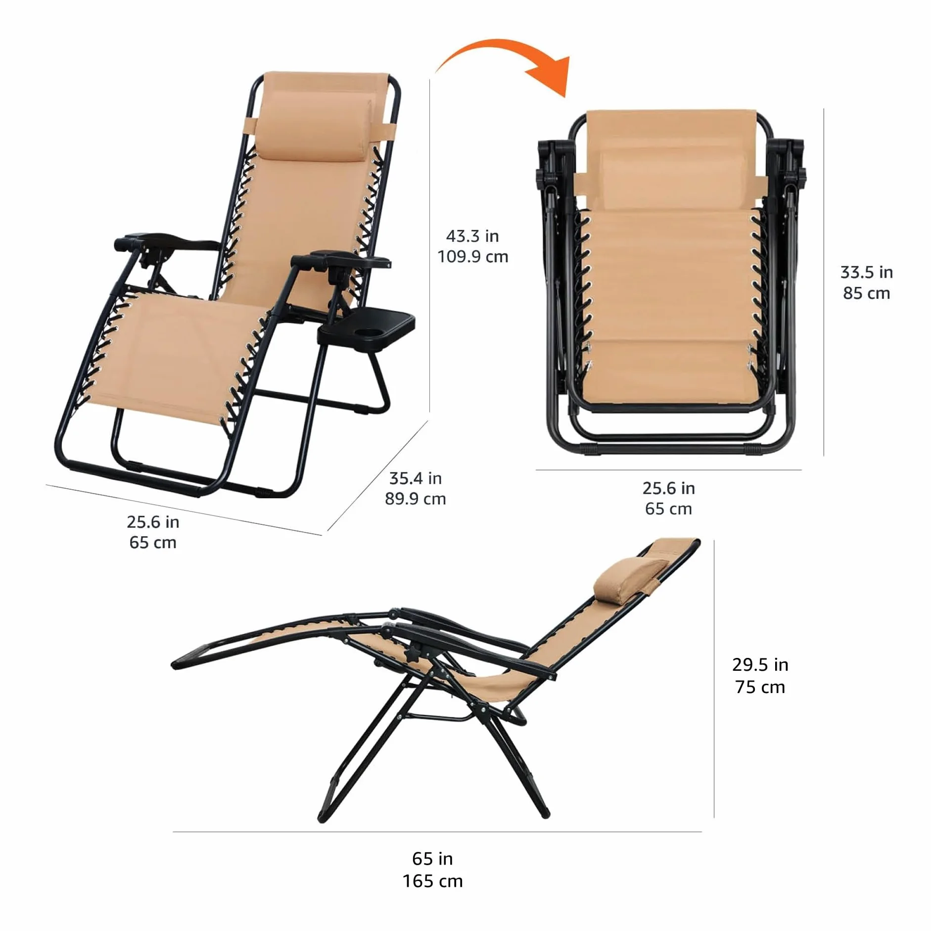 Amazon Basics Lot de 2 fauteuils relax pliants Beige