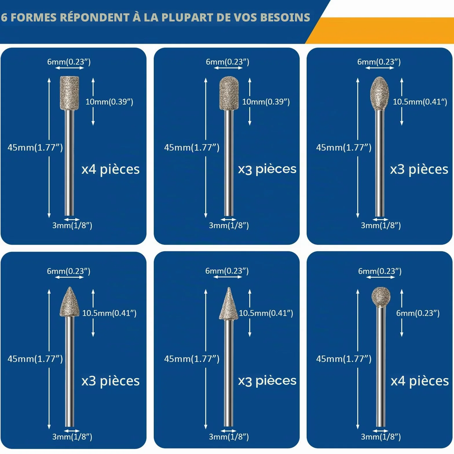 Ensemble de Fraises Diamantées pour Sculpture, Kits de polissage 20 PCS Accessoires d’outils rotatifs Tige 1/8' pour Gravure, Meulage, Pierres, Roches, Bijoux, Verre, Céramique
