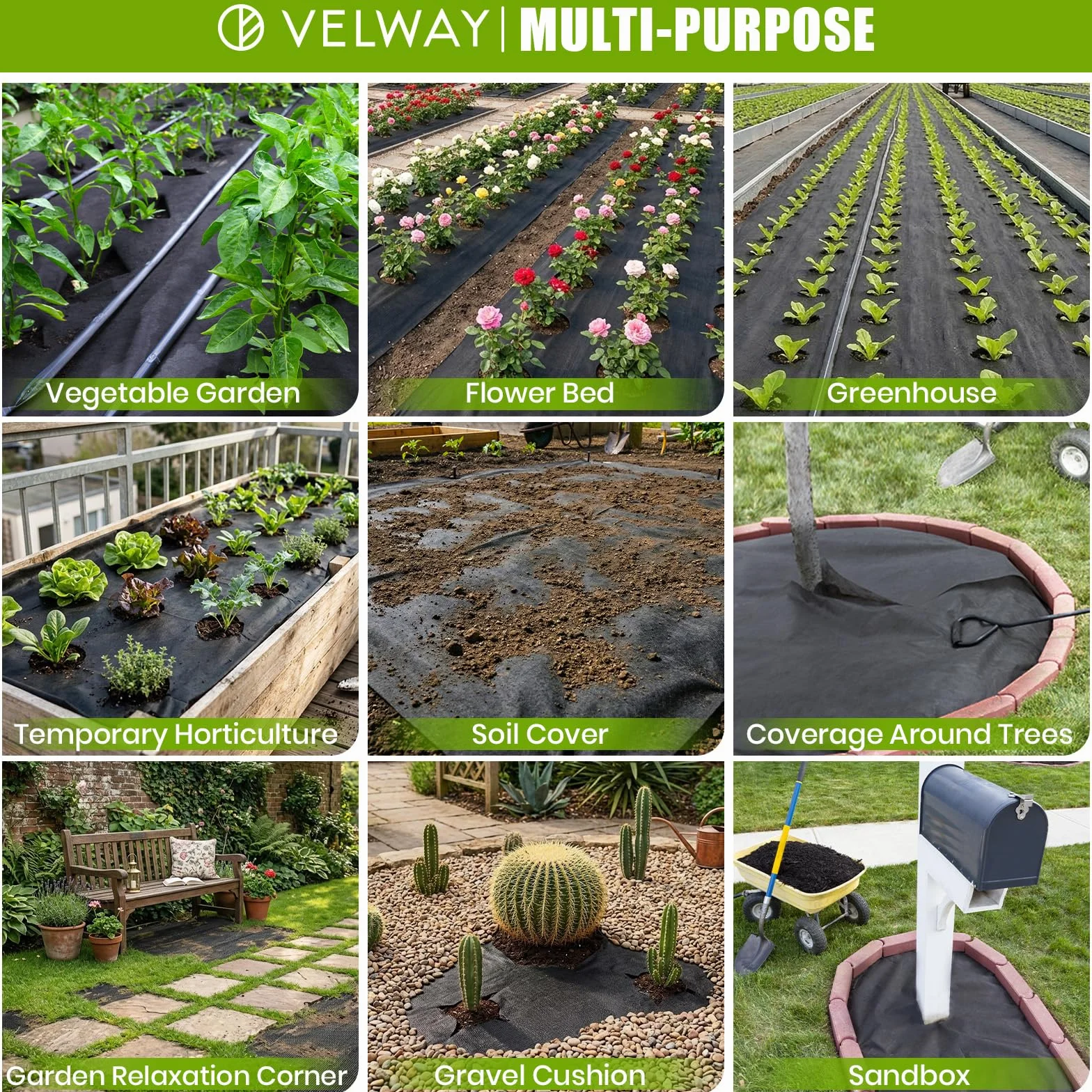 Velway Toile de Paillage 50g/m² 2x5m Tissu Non Tissé Géotextile Anti Mauvaises Herbes Perméable à l'Eau Résistant aux UV