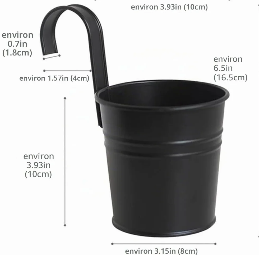 Lot de 5 Pots de Fleurs à Suspendre en Métal avec Crochet pour Balustrade, Balcon, Jardin (Noir)