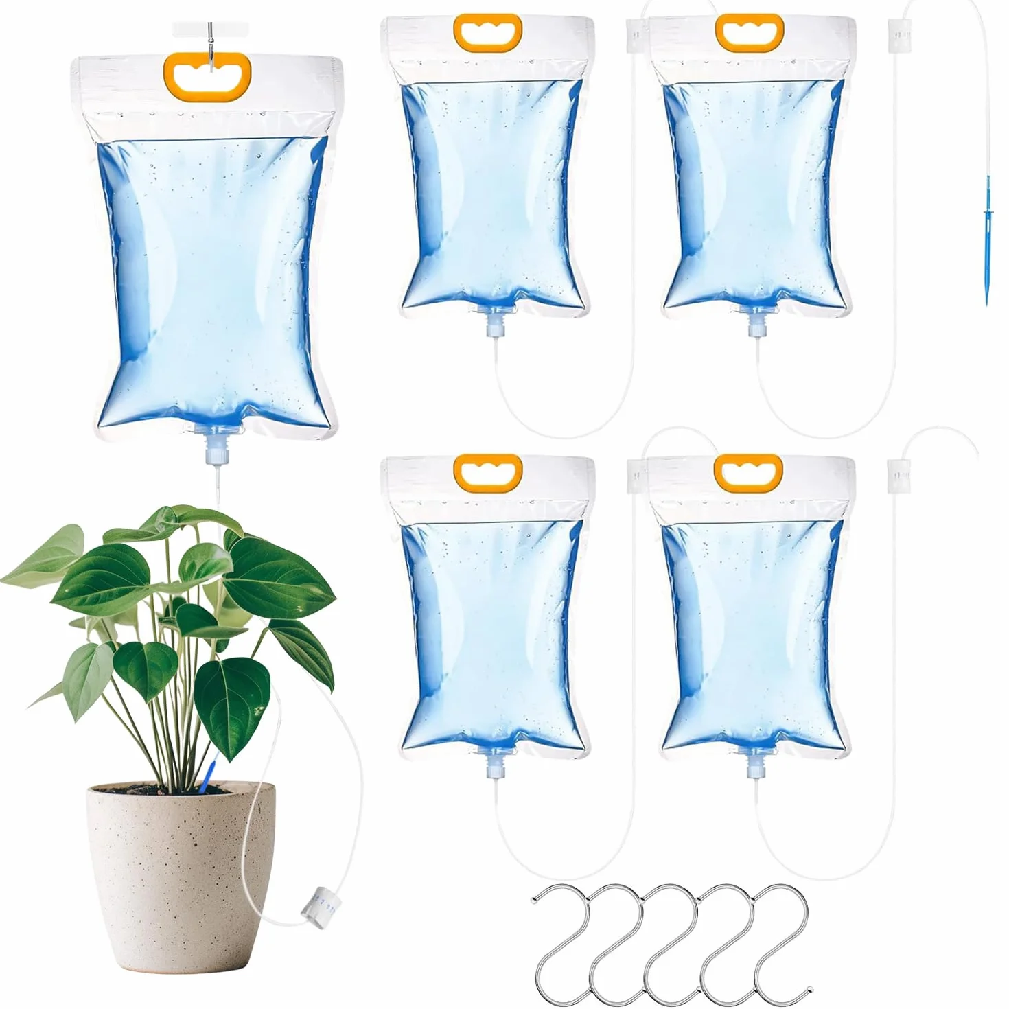 Sac d’Arrosage Automatique 3,5L 5 Pièces: Système Goutte à Goutte avec Débit Réglable pour Plantes Intérieur Extérieur