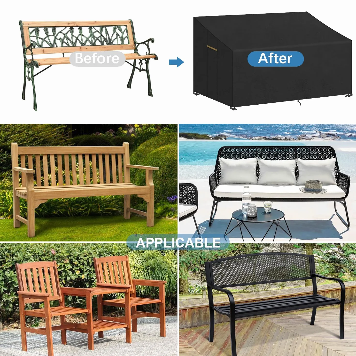 VANSHEIM Housse de Protection pour Banc 3 Places Extérieur Jardin