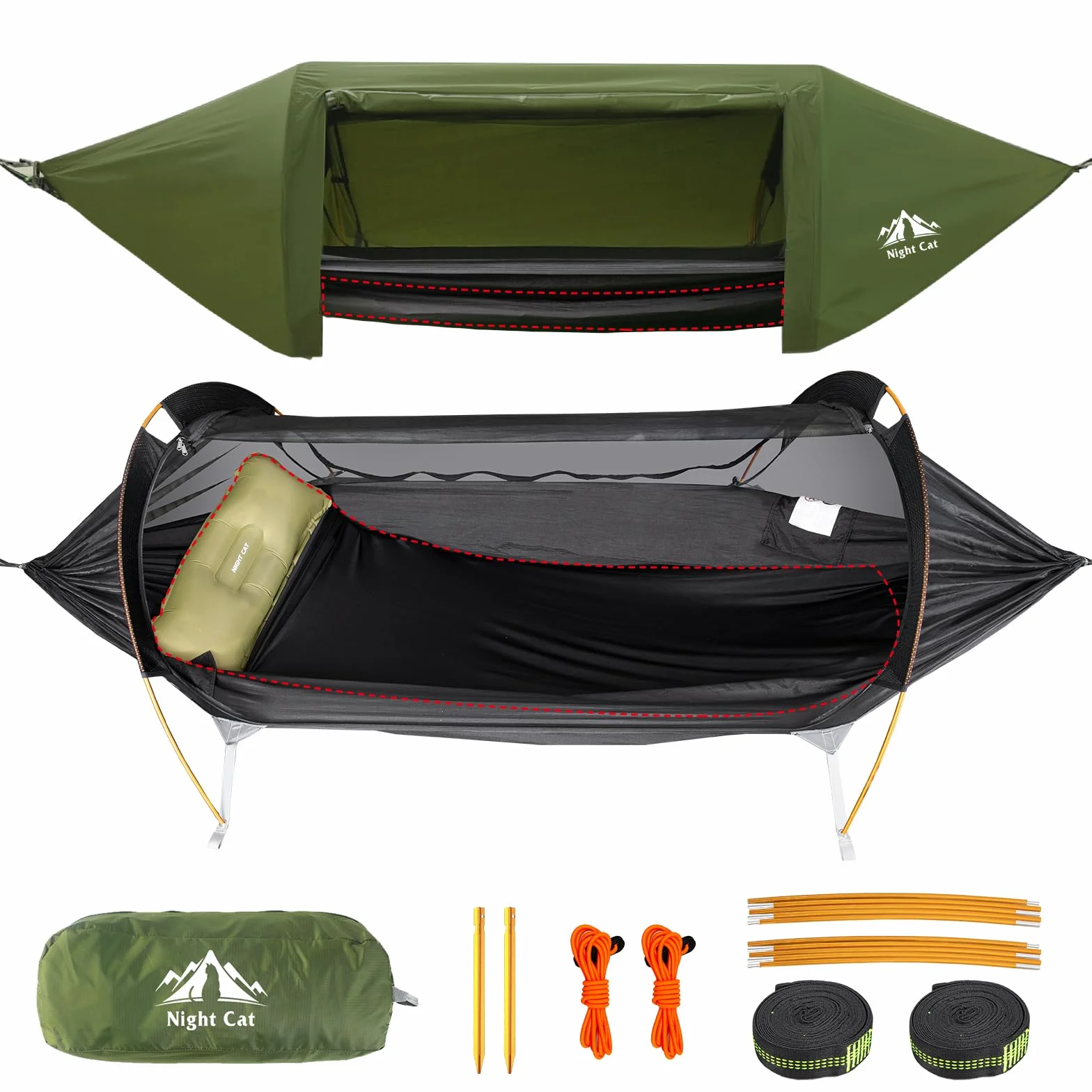 Night Cat Hamac Tente avec Moustiquaire Imperméable pour 1 Personne Randonnée Camping