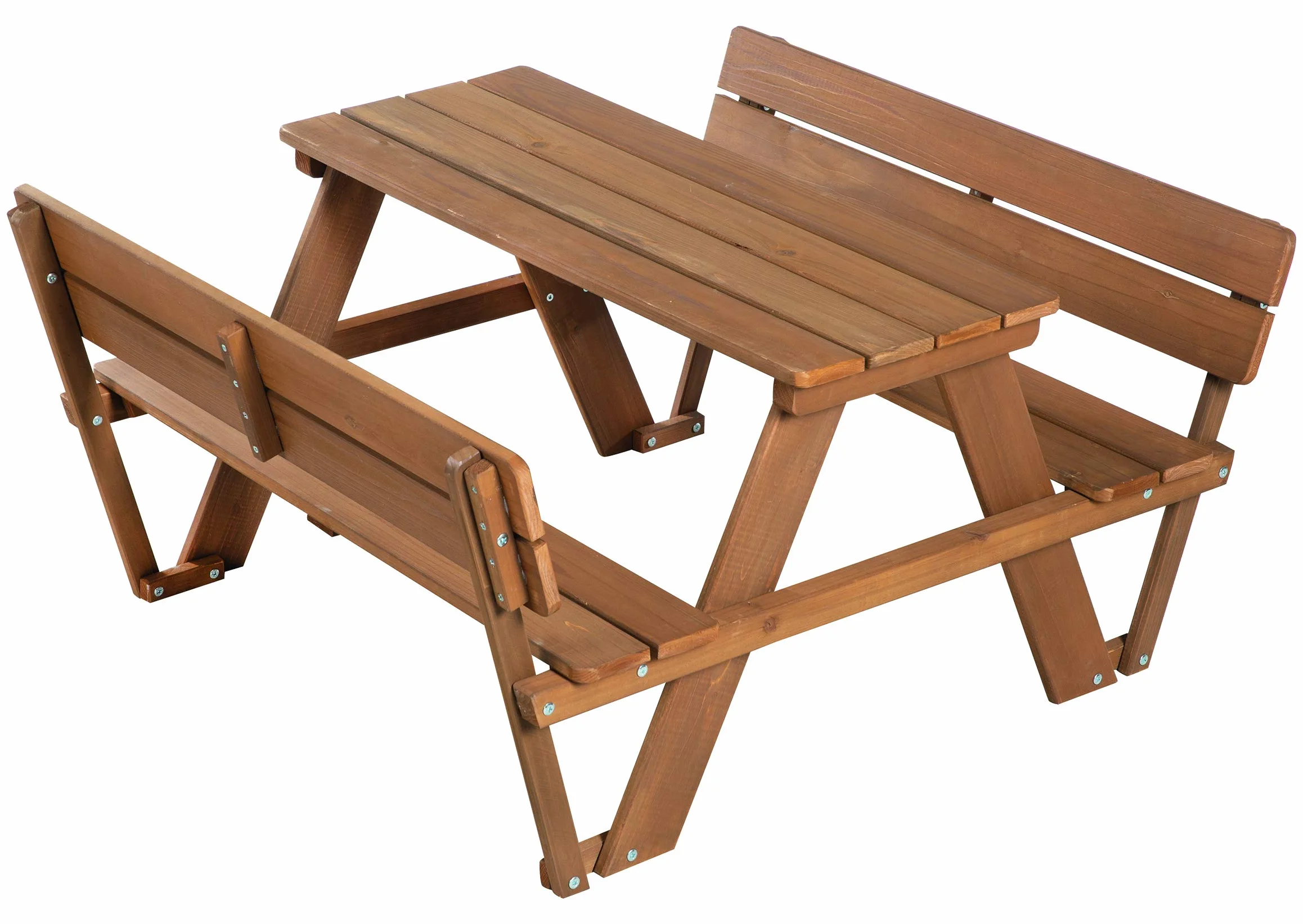 Ensemble de Table et Bancs Picnic 4 Places Bois Massif Résistant aux Intempéries 89 x 107 cm Teinté en Teck