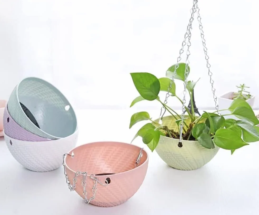 KAHEIGN 5 Pièces Panier Suspendu Plastique, Pots de Fleurs avec Crochets de Chaîne pour Plantes