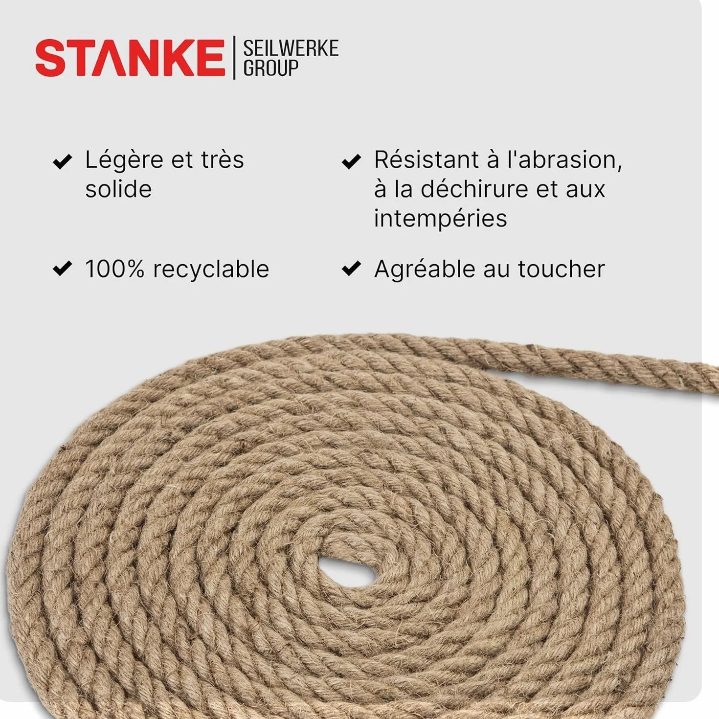 Seilwerk STANKE Corde de Jute Fibres Naturelles enroulées gréement la rambarde de sécurité 1mm 50m