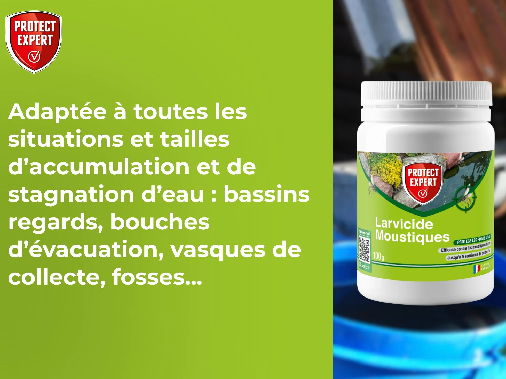 PROTECT EXPERT Larvicide Moustiques 100g Mini Granulés Lutte Contre Larves Moustique Tigre