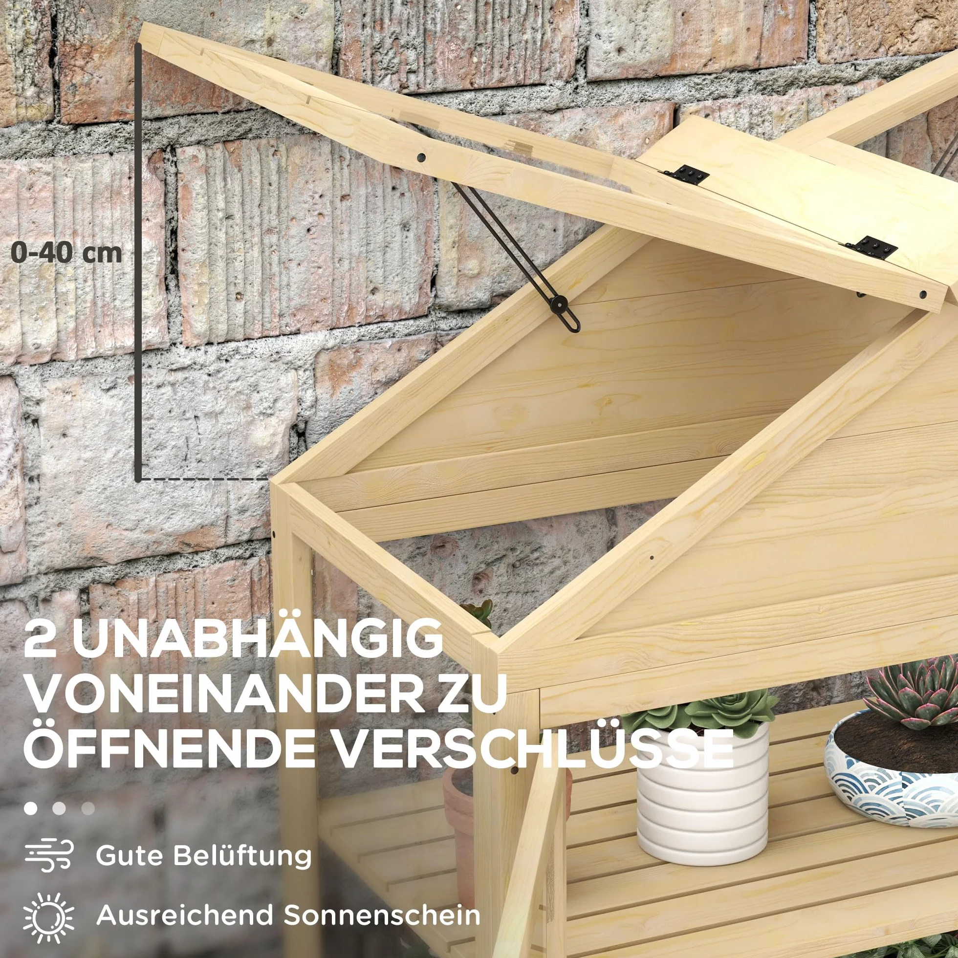 Outsunny Serre en Bois 4 Niveaux avec Fenêtre de Toit et Double Porte 100x56,5x178 cm