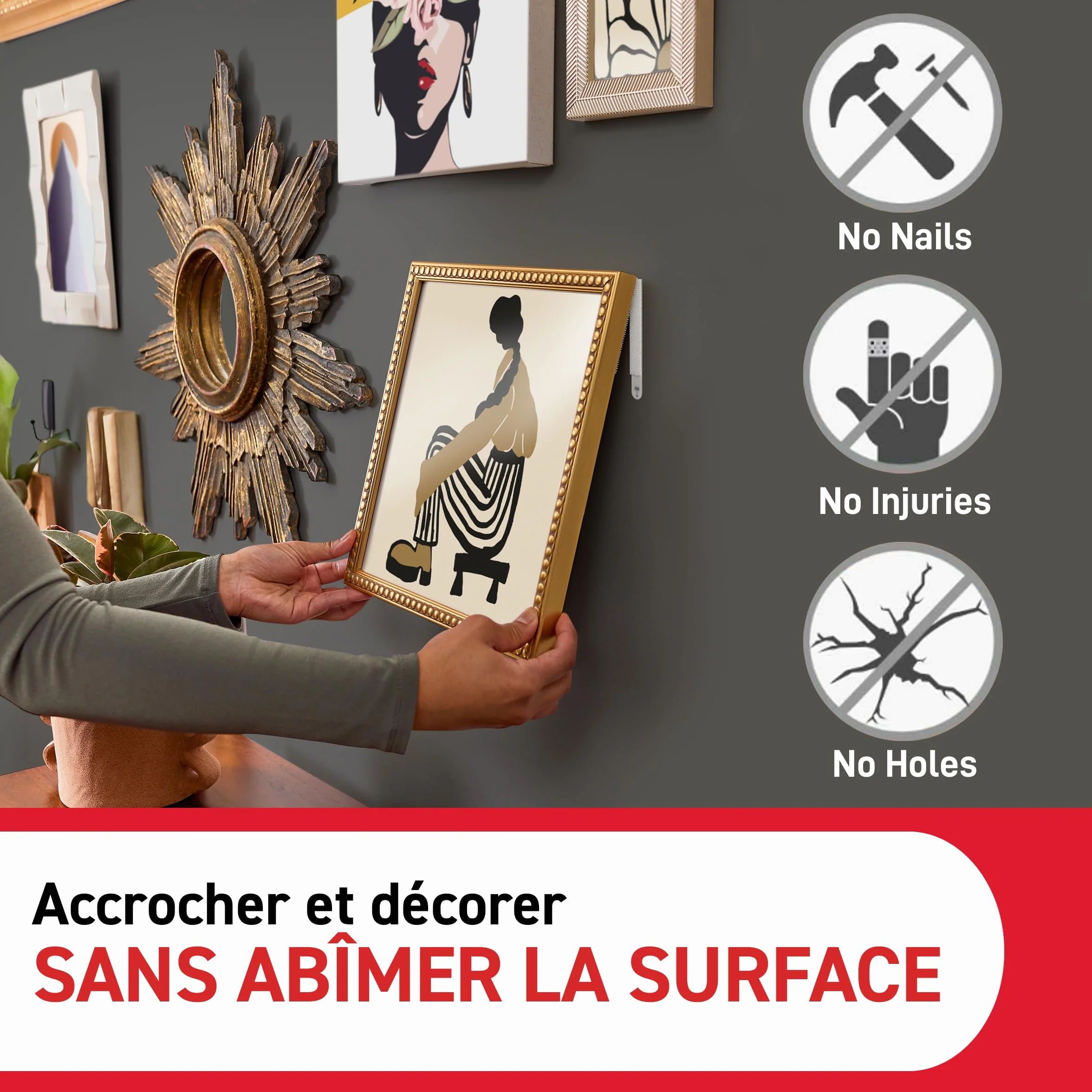 Command Languettes Accroches Tableaux Moyen Modèle - 8 Paires (16 Languettes) Blanc - Supporte jusqu'à 5 kg - Sans Outils - Fixation sans Dommages