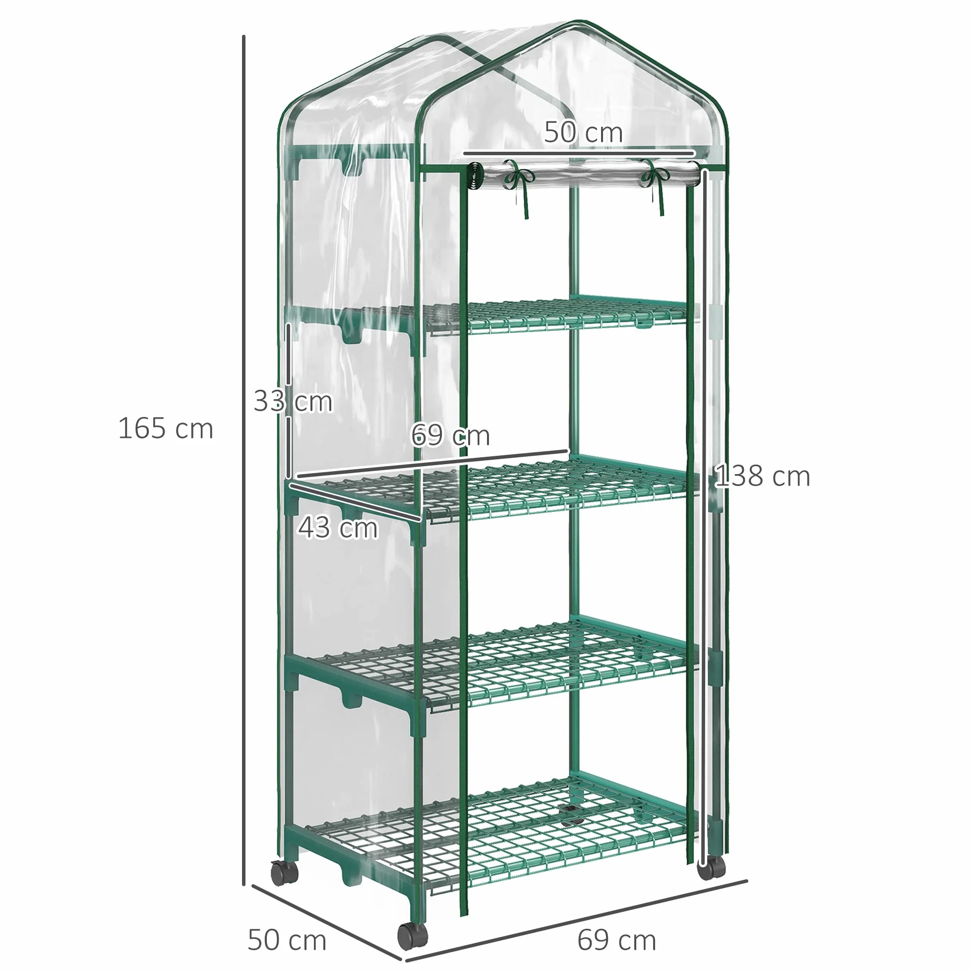 Outsunny Serre de Jardin 4 Niveaux avec étagères, Balcon, bâche renforcée, Acier, Porte zippée, 69x50x165 cm