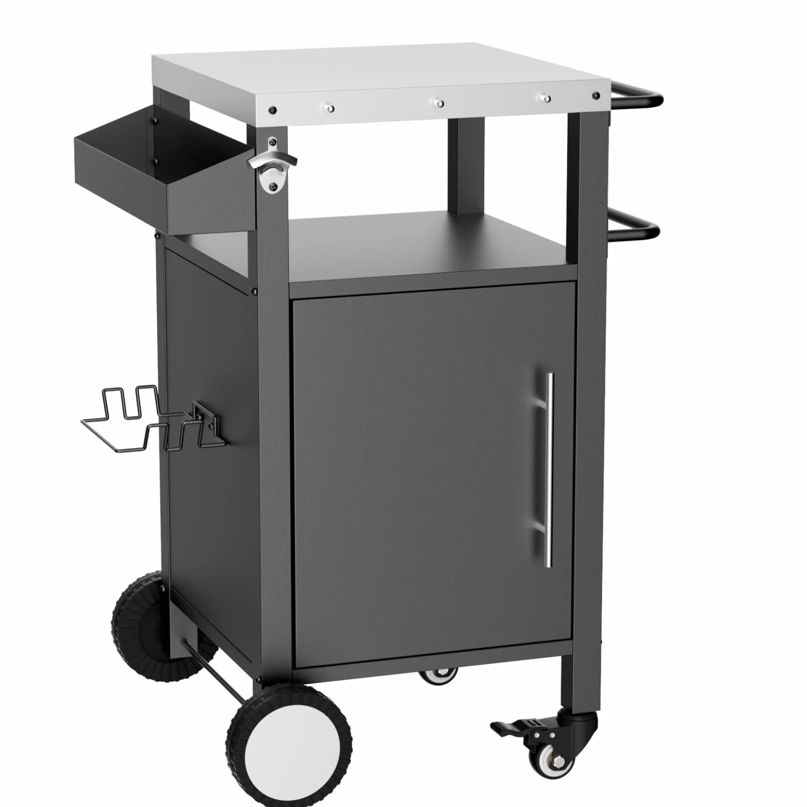 Desserte à roulettes de Jardin 46x46.2x87.9cm Chariot Barbecue Cuisine Exterieur avec Crochets Étagères Épices Armoire Noir