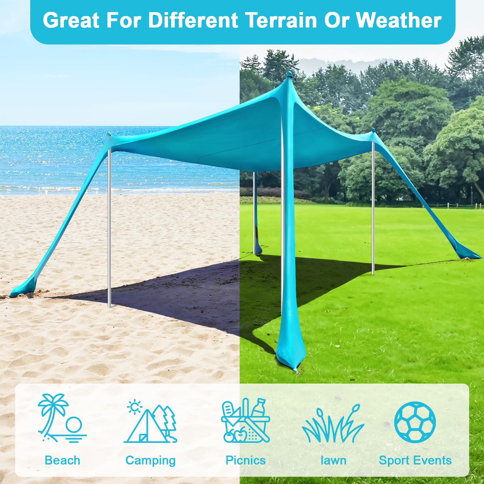 Light Blue 10x10 FT UPF50 Beach Sun Shade Tent