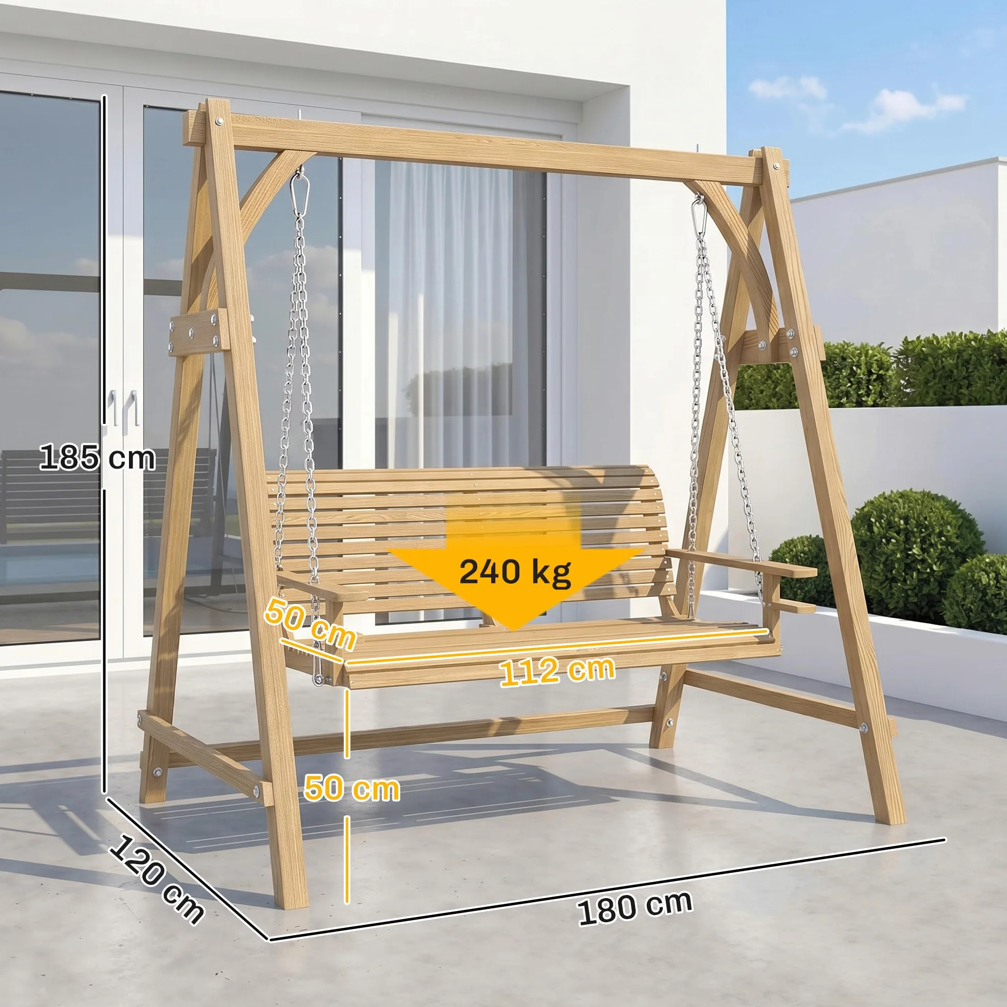 Outsunny Balancelle de Jardin 2 Places Bois de mélèze pré-huilé 1,8L x 1,2l x 1,85H m