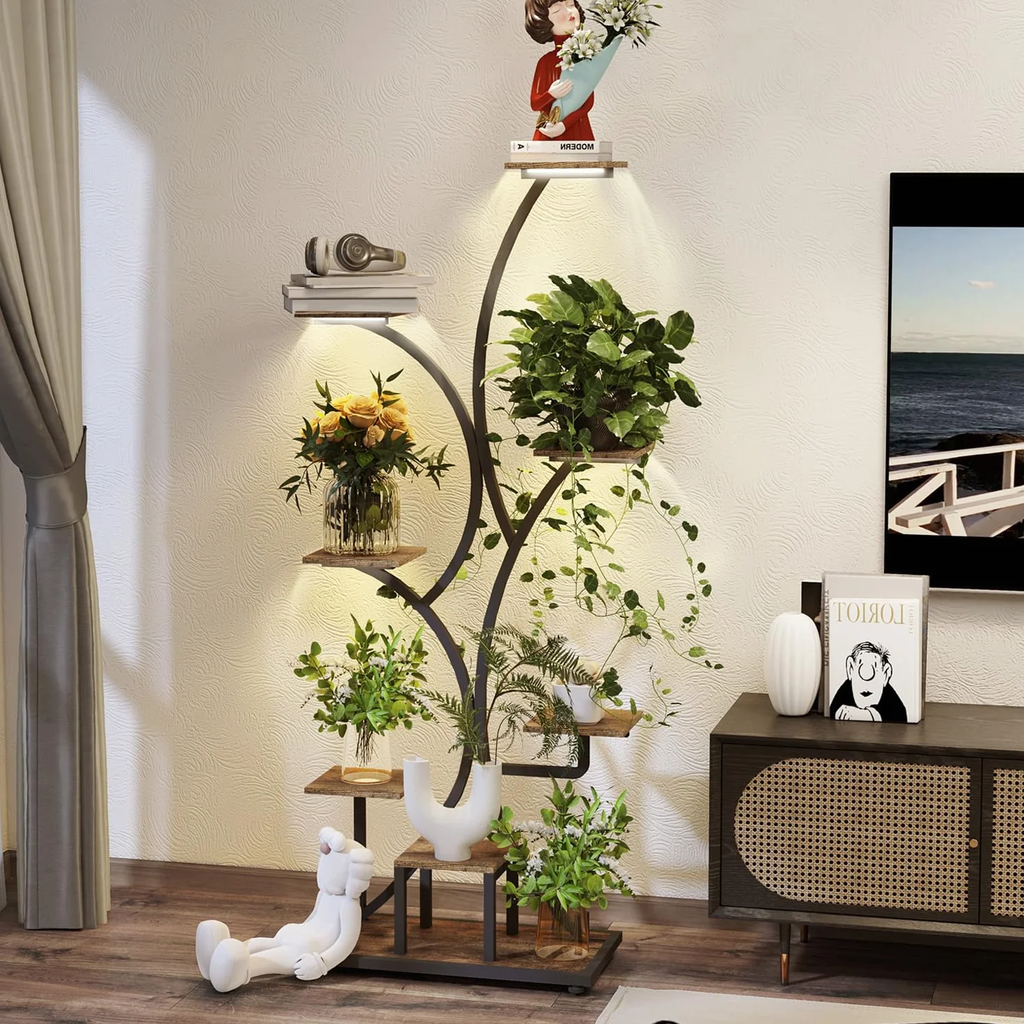 Trironsun Support pour plantes d'intérieur avec lumière de croissance - Étagère en métal pour 8 plantes