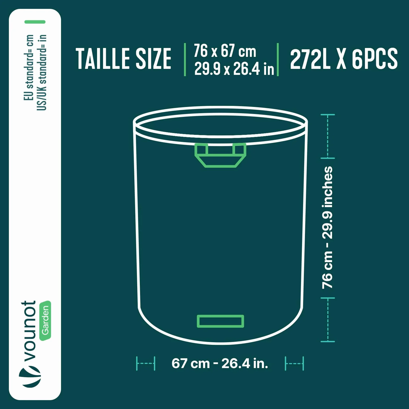 VOUNOT® Sacs à Déchets XXL 272Lx6 Jardin Réutilisables avec Poignées PP Pliables